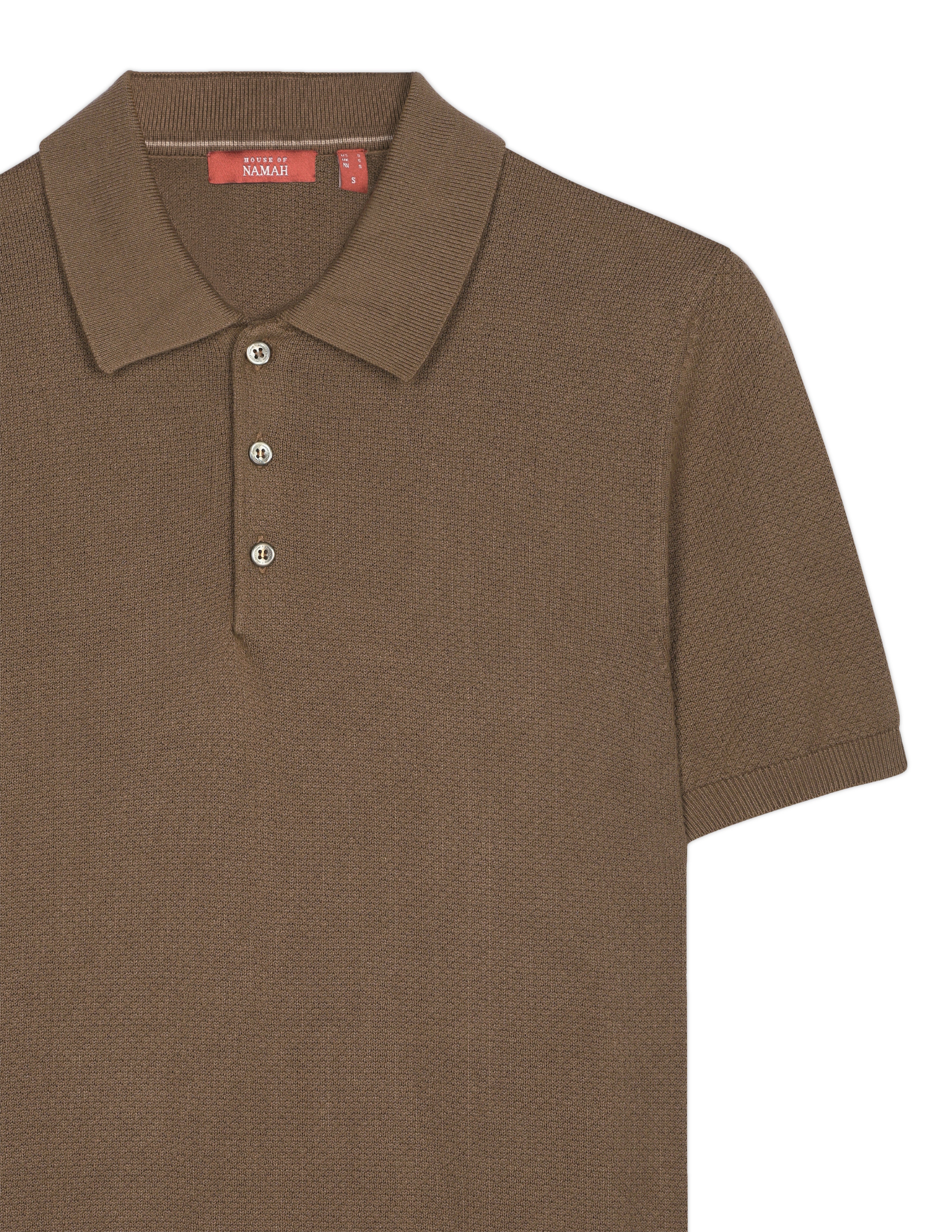 COCOA BROWN COTTON-BAMBOO WAFFLE POLO T-SHIRT