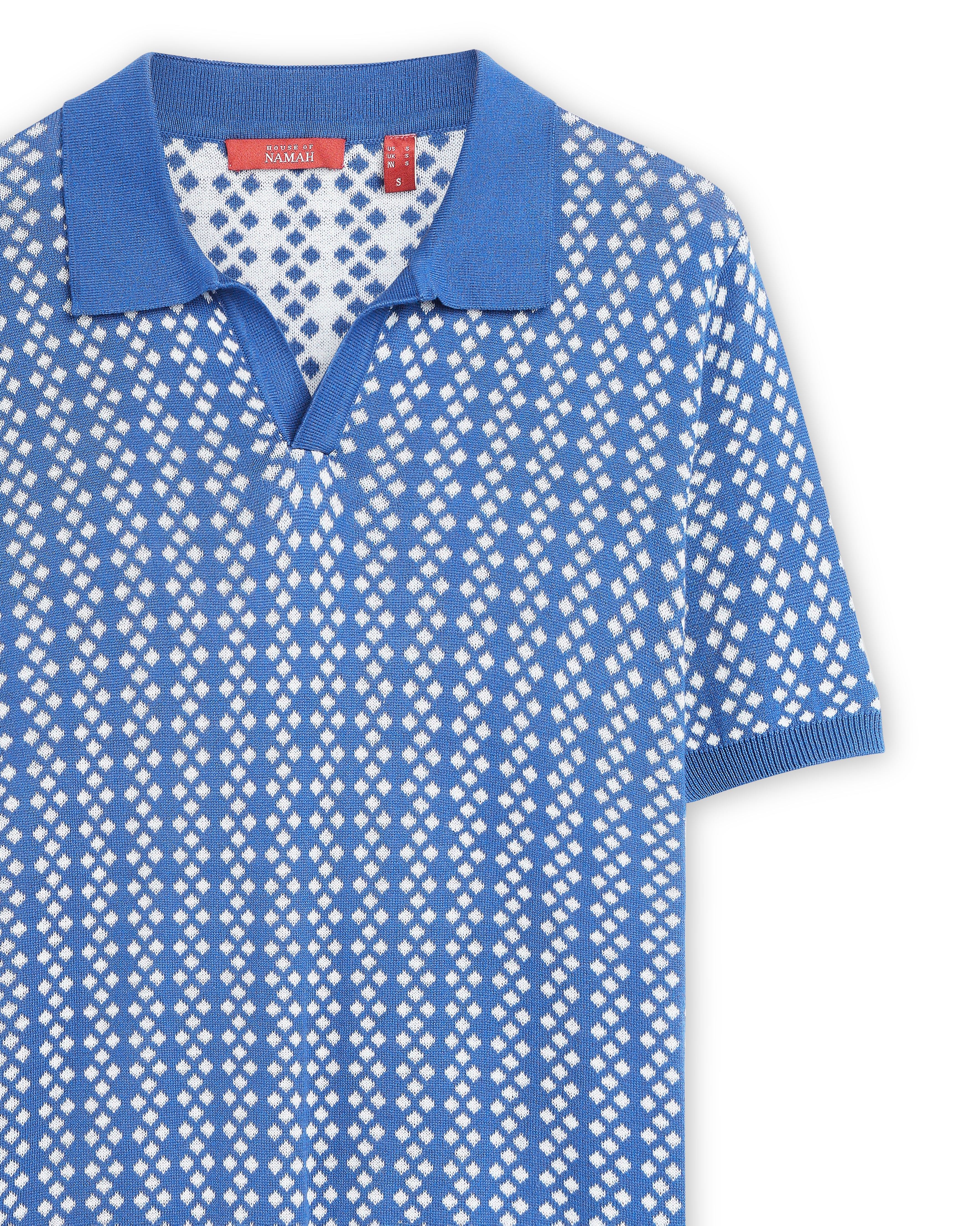 Denim Blue Luxe Diamond V-Polo - 100% Cotton - II