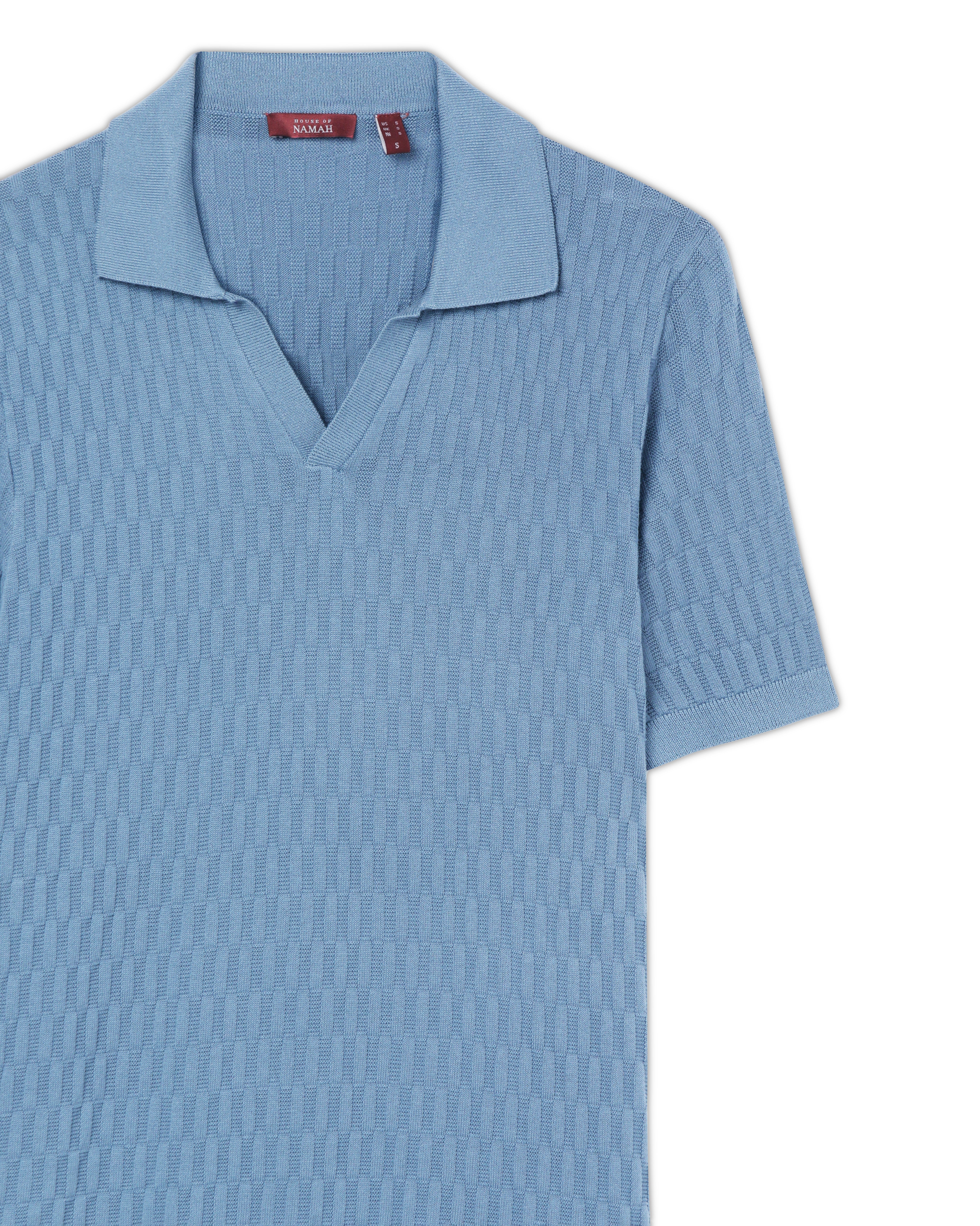 Powder Blue Brickline V-Polo - 100% Cotton - II