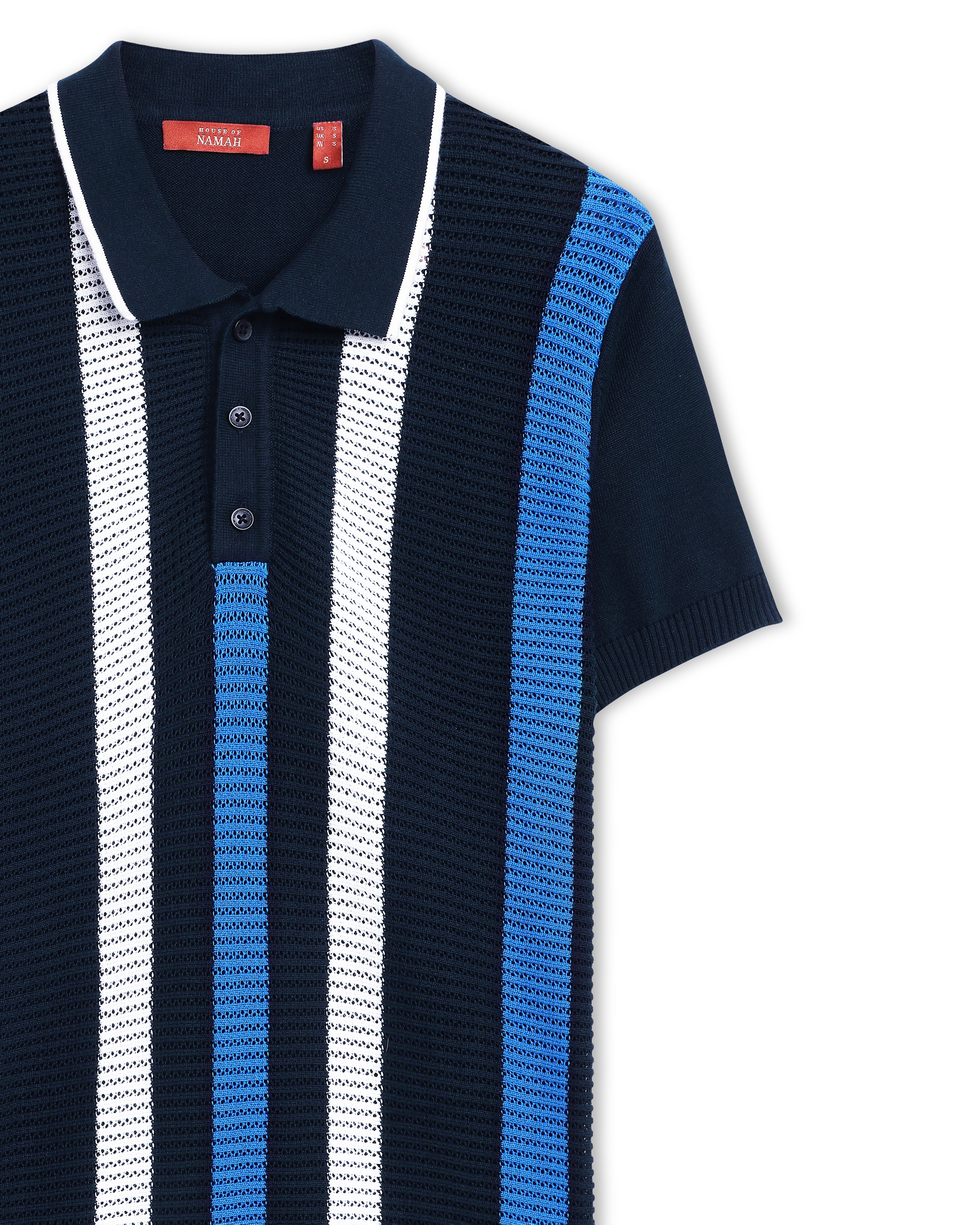 Midnight Blue Pixel Stripe B-Polo - 100% Cotton - II