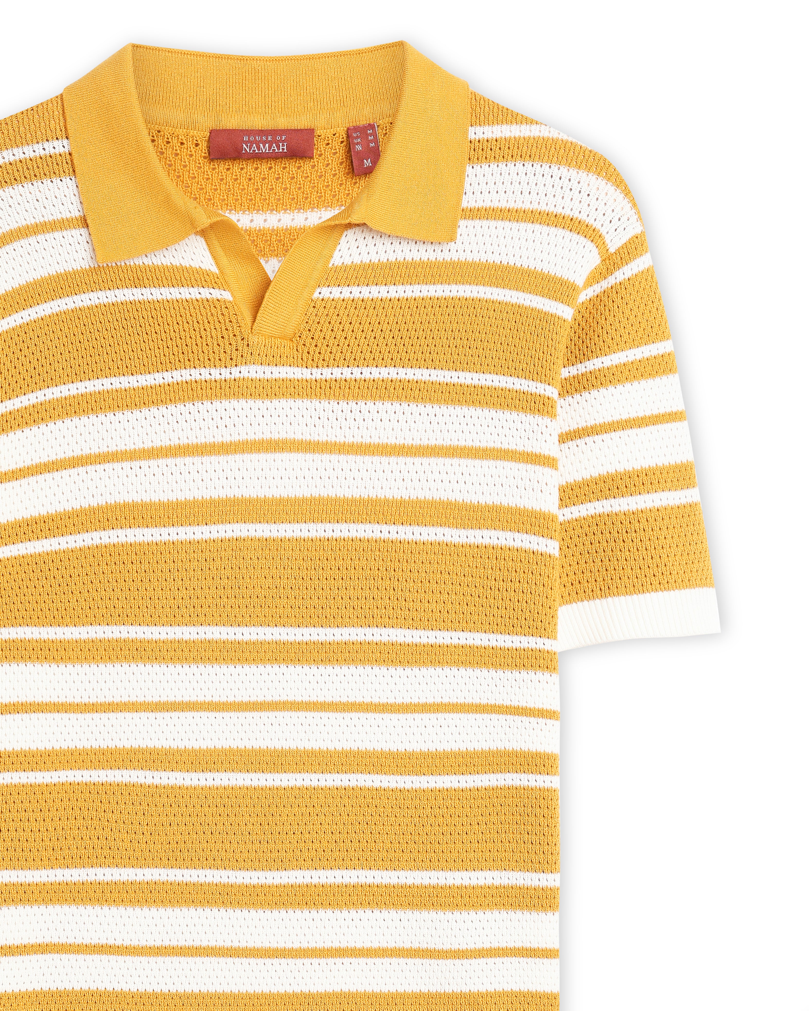 Mustard Mesh Stripe V-Polo - 100% Cotton - II