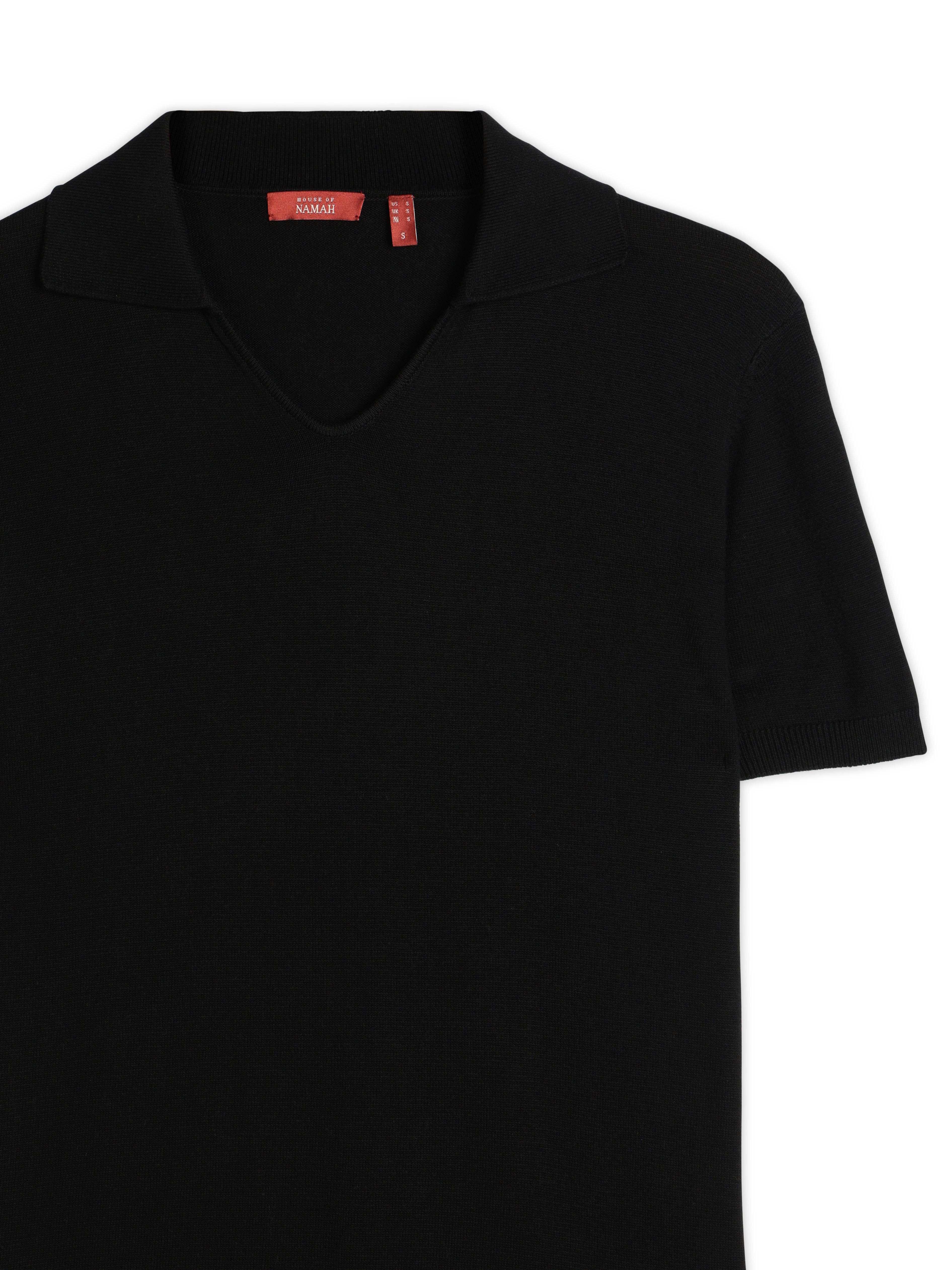 INK BLACK COTTON-BAMBOO U-NECK POLO T-SHIRT