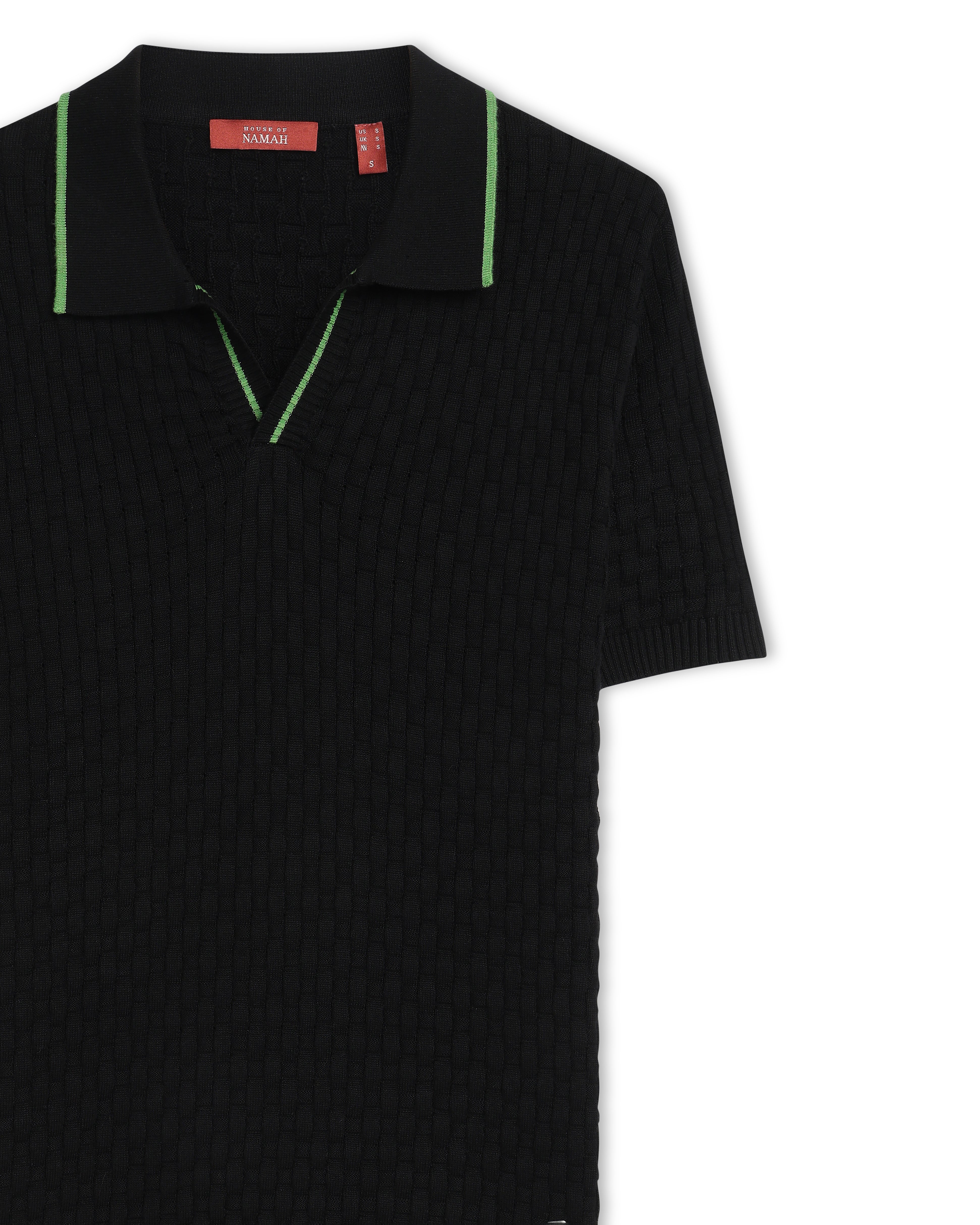 Grass Green Piping Basket V-Polo - 100% Cotton - II