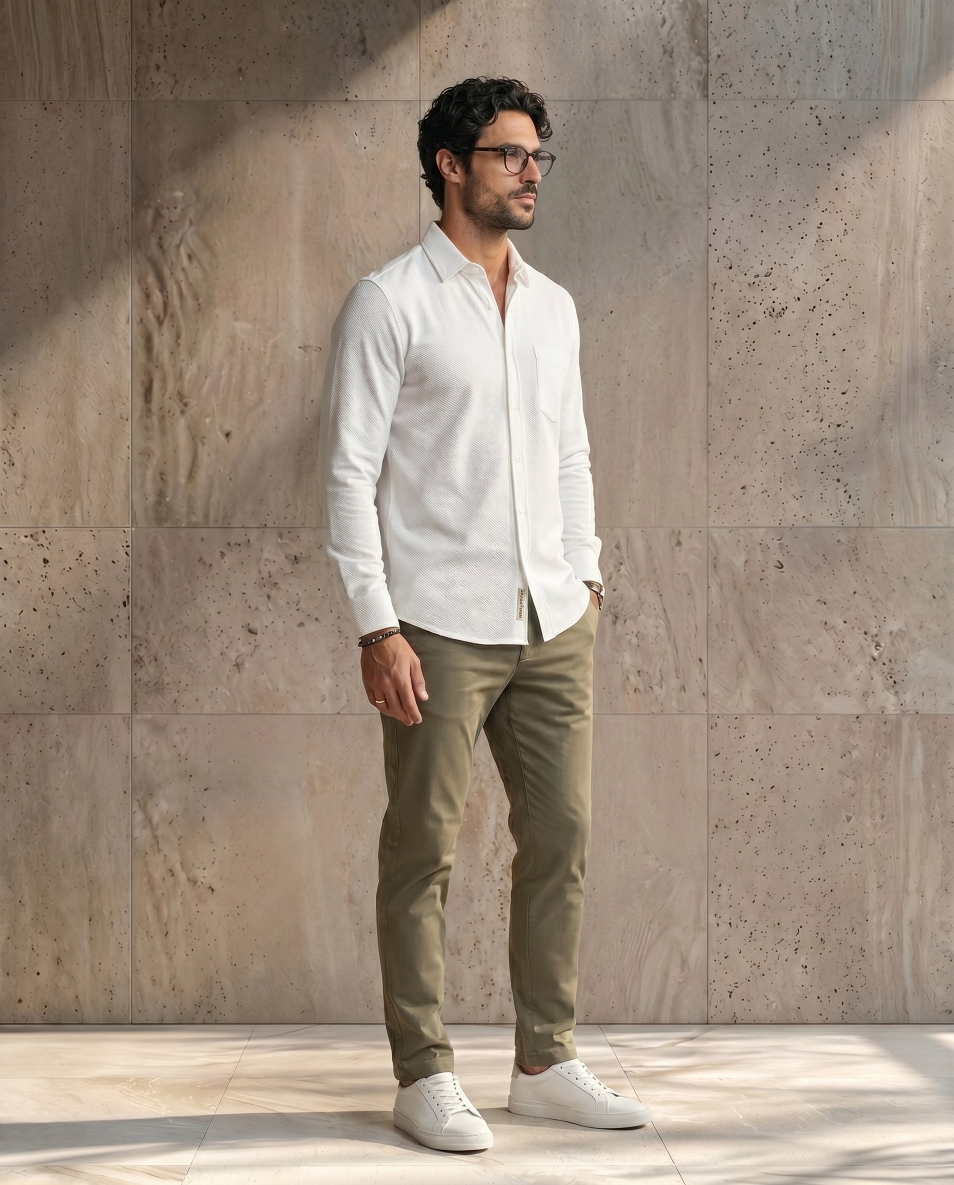Soft White Waffle Textured Shirt