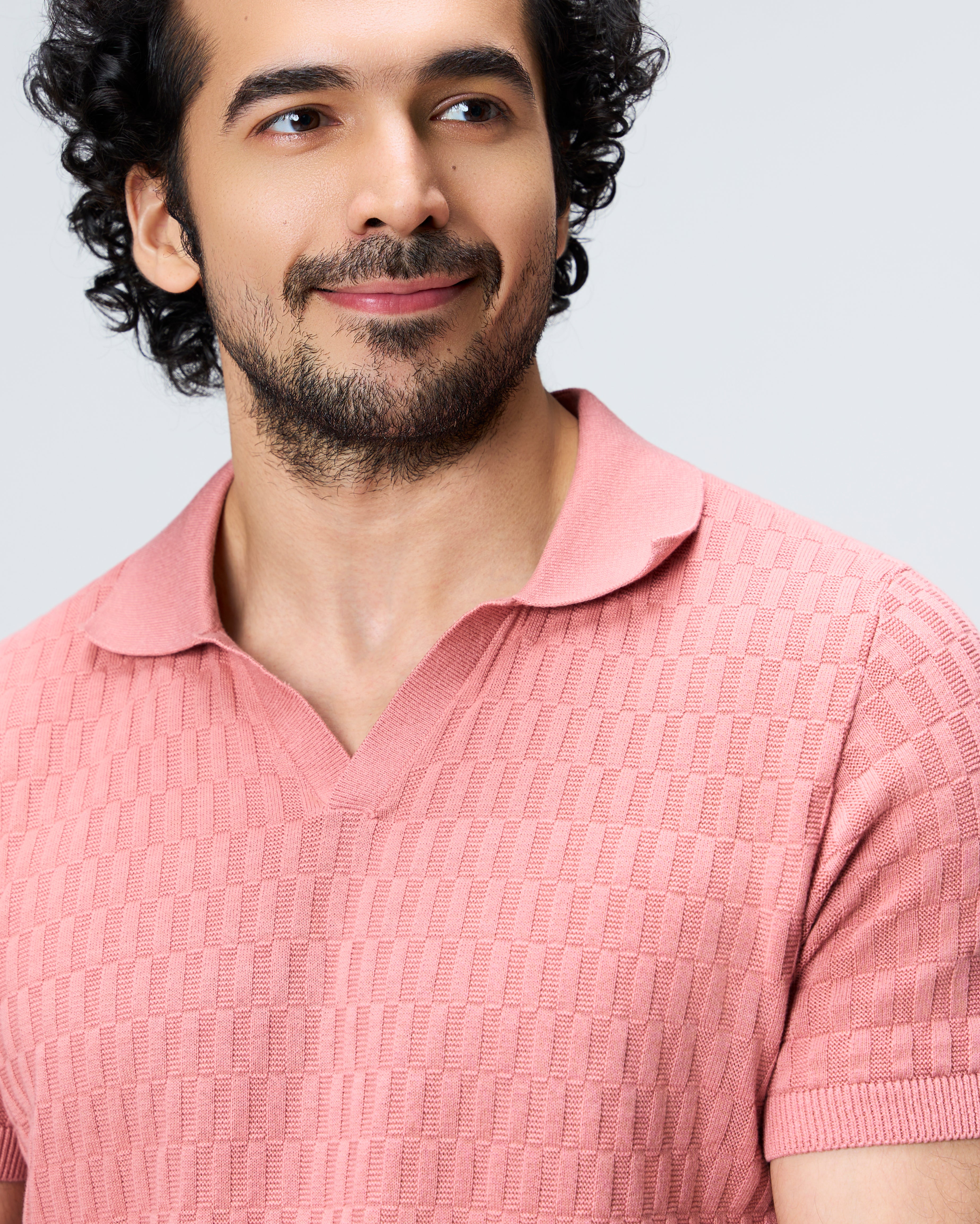 Clay Pink Brickline V-Polo - 100% Cotton - II