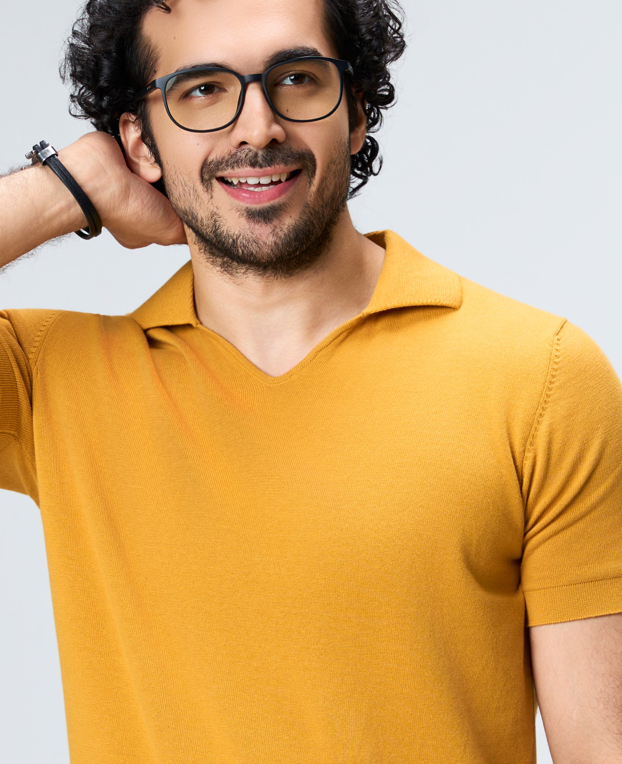 Mustard Piqué U-Polo - 100% Cotton - II