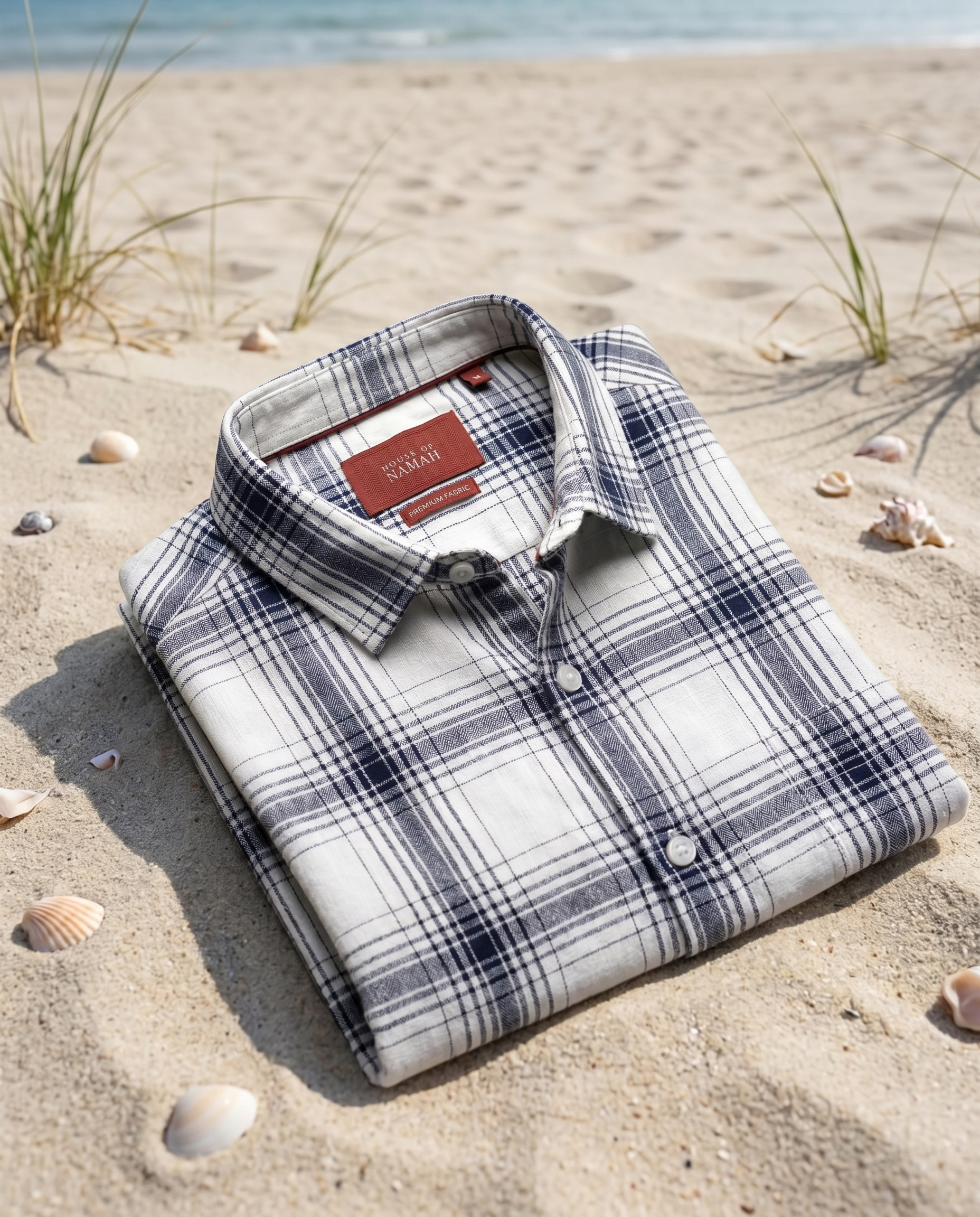 Soft White Windowpane Grid Checks Shirt