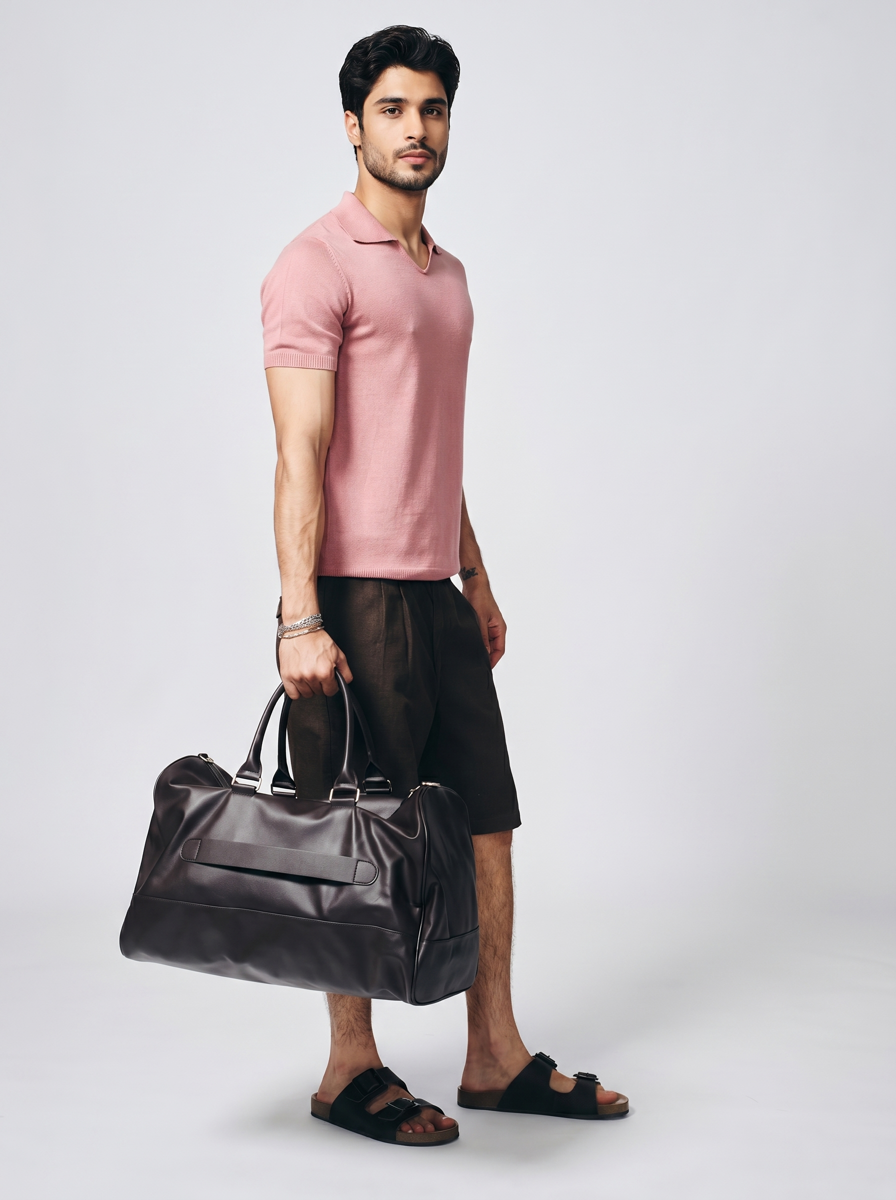 Clay Pink Cotton-Bamboo U-Neck Polo