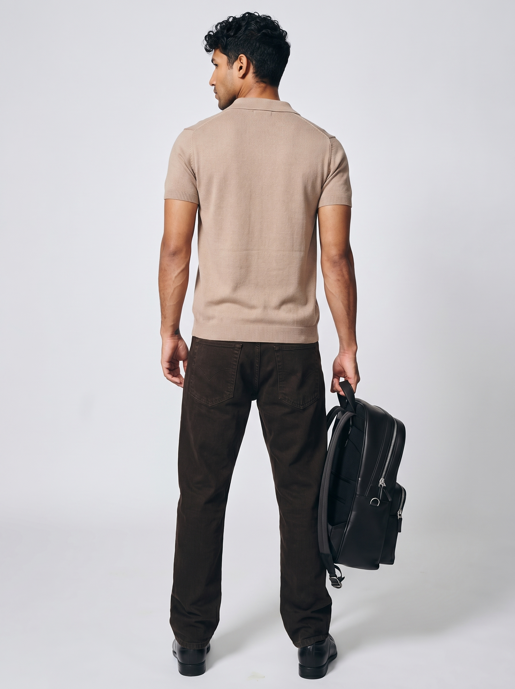 Warm Tan Cotton-Bamboo U-Neck Polo