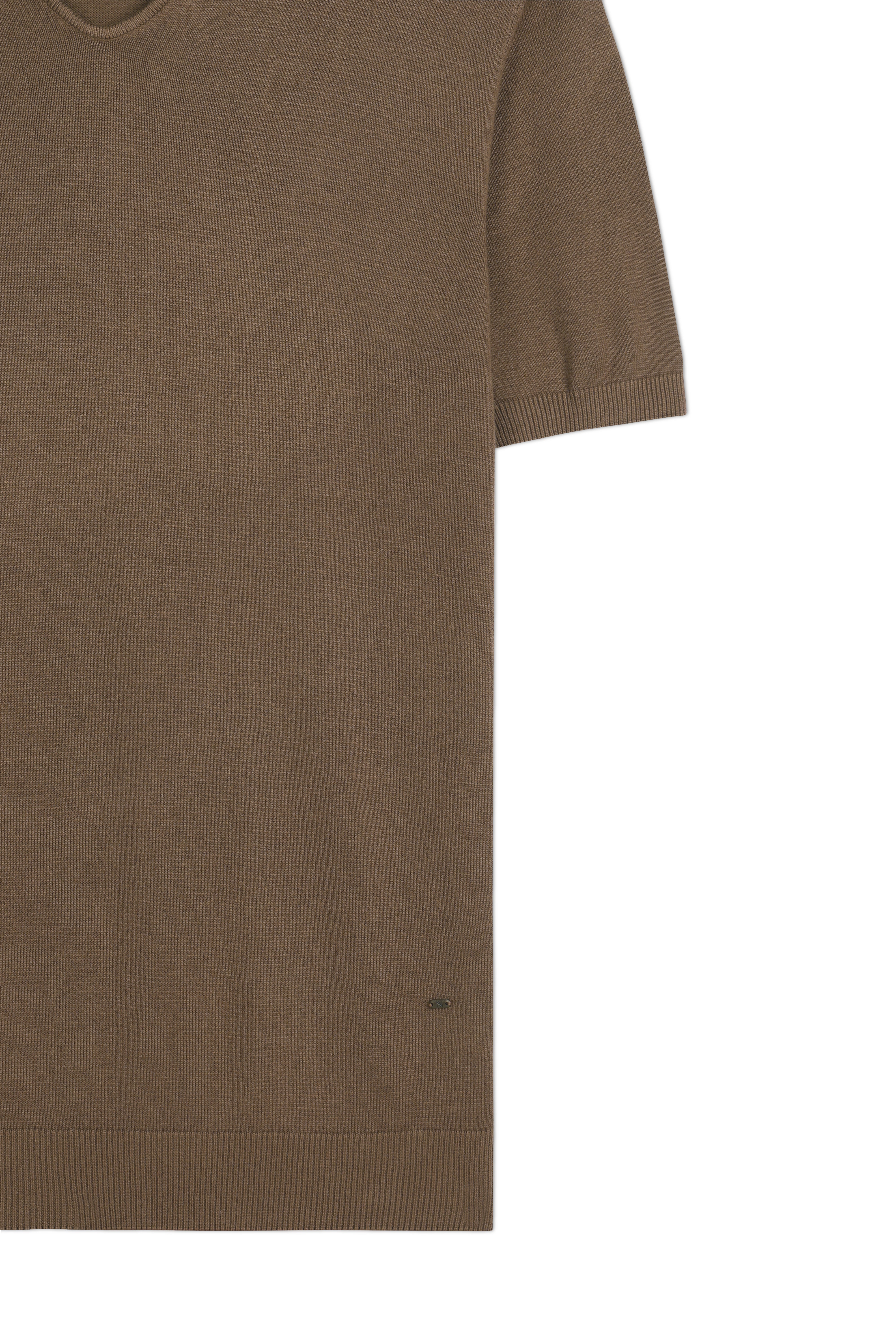 COCOA BROWN COTTON-BAMBOO U-NECK POLO T-SHIRT