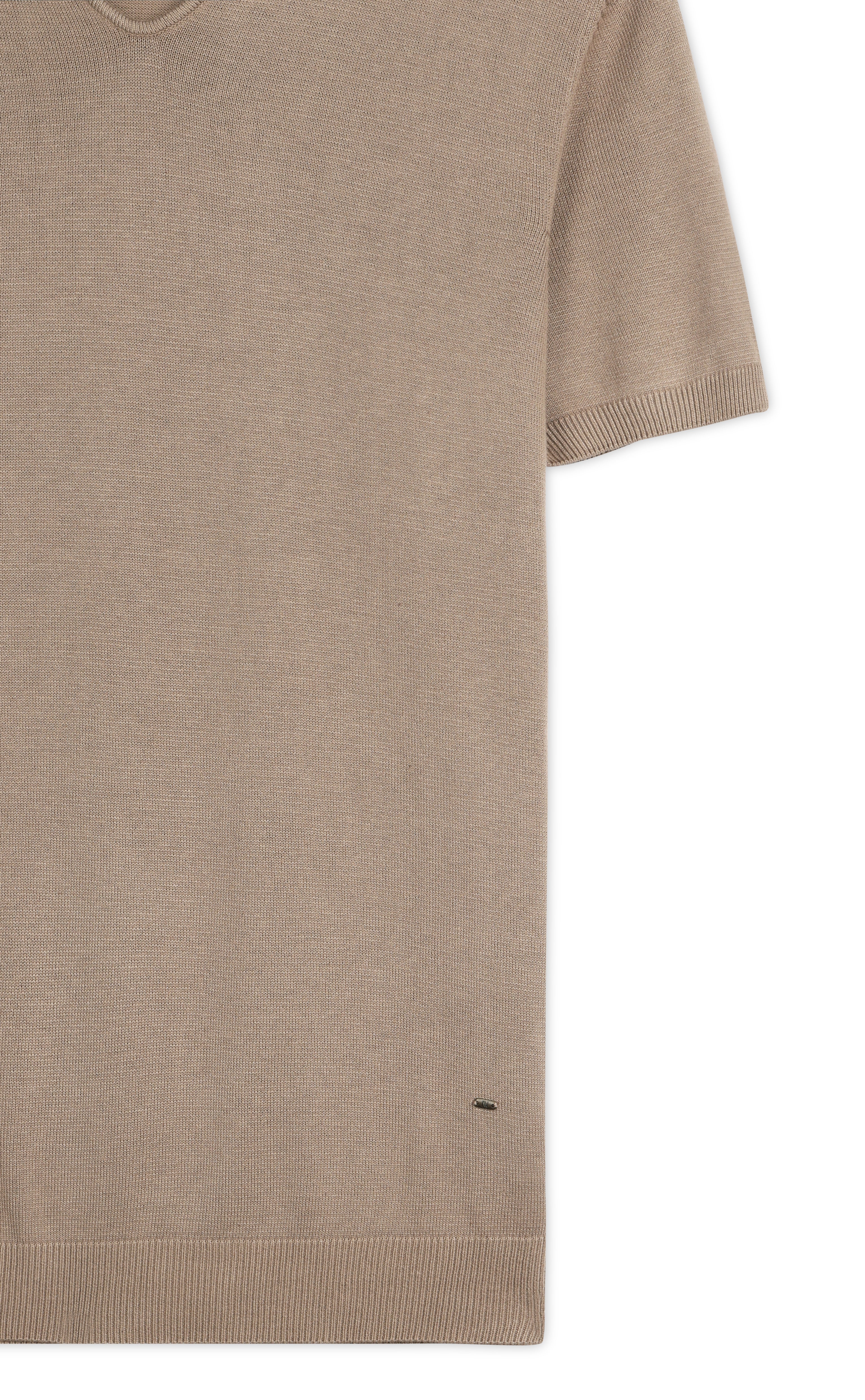 WARM TAN COTTON-BAMBOO U-NECK POLO T-SHIRT
