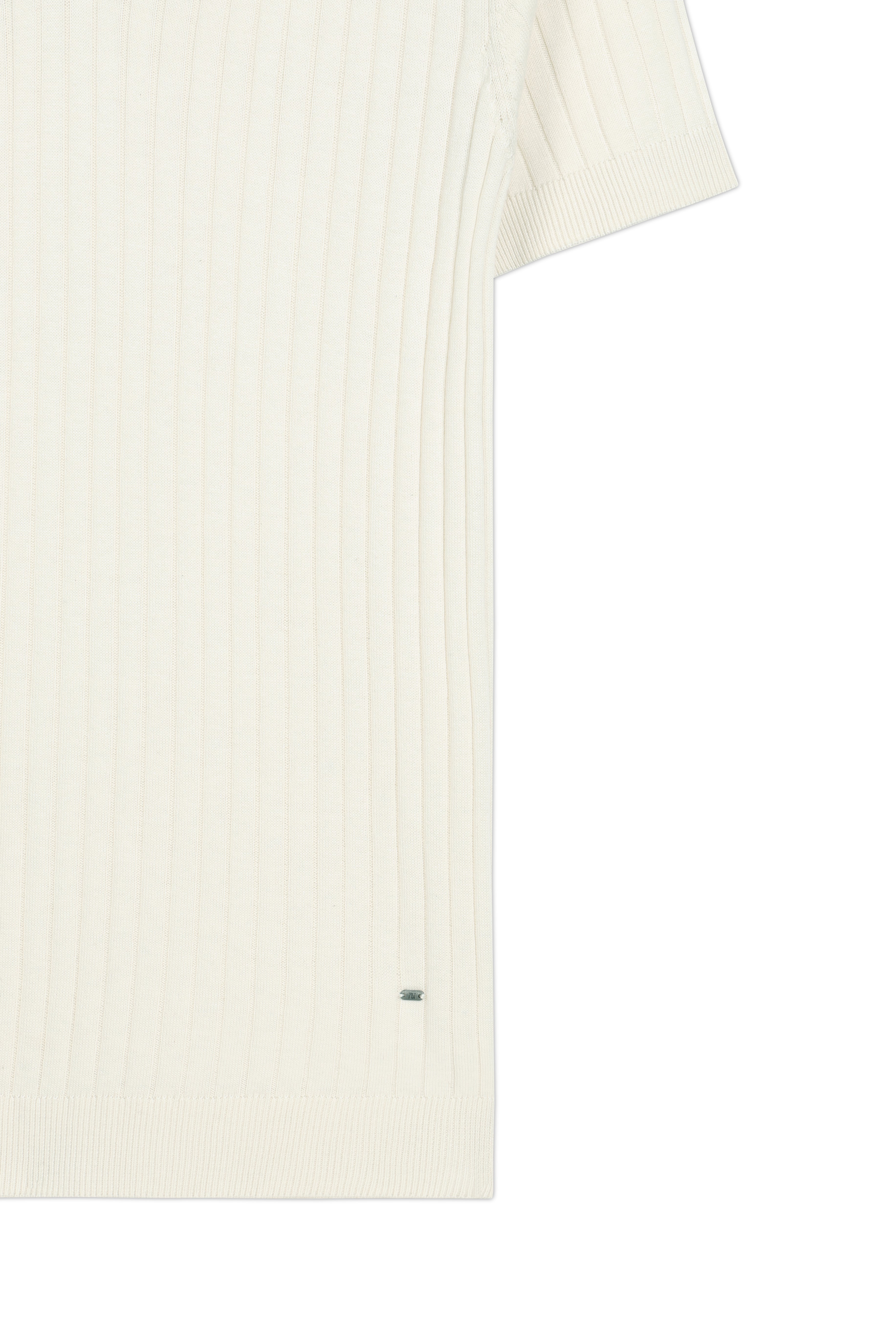 SOFT WHITE COTTON-BAMBOO V-NECK DROP NEEDLE POLO T-SHIRT