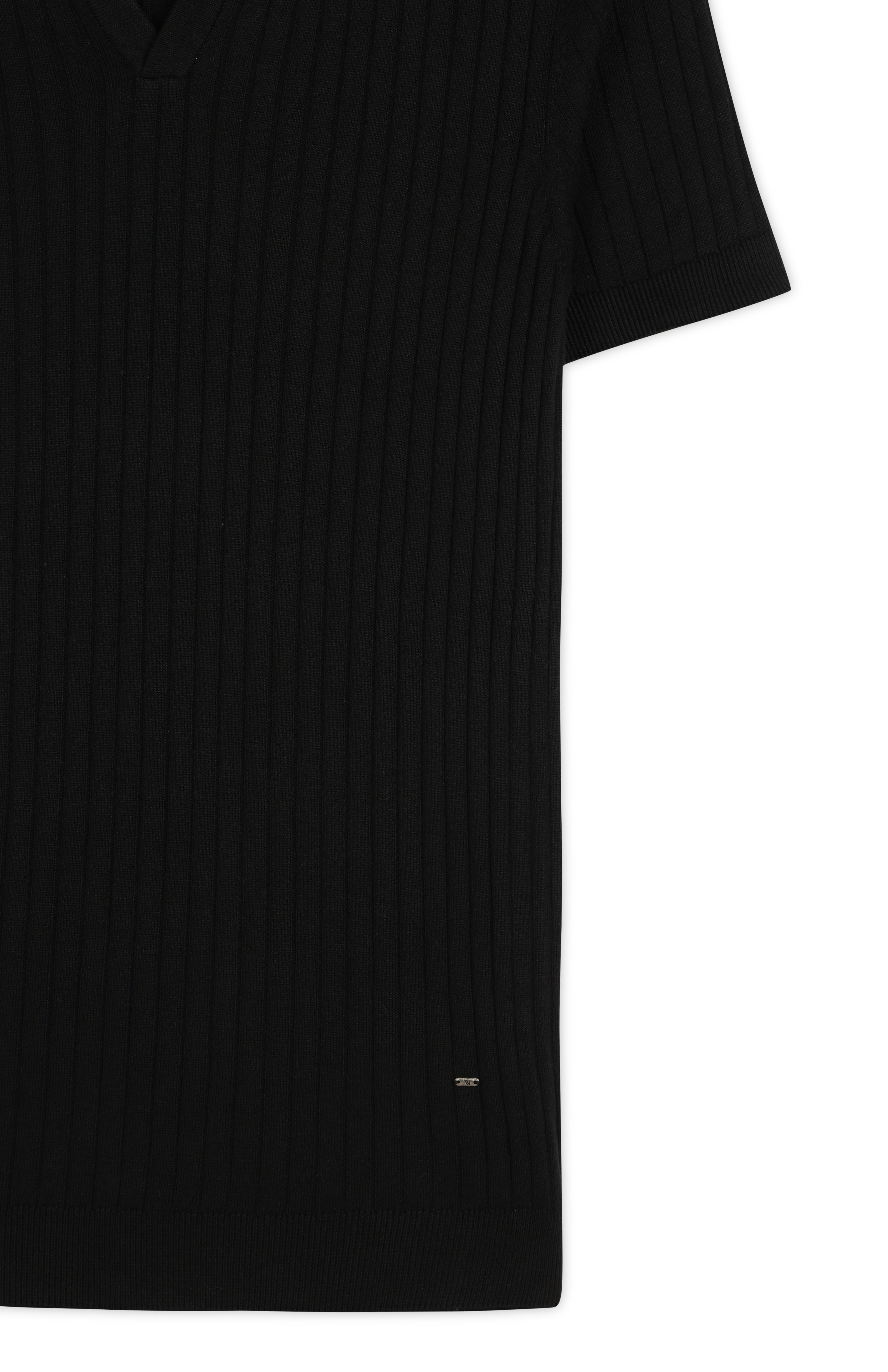 INK BLACK COTTON-BAMBOO V-NECK DROP NEEDLE POLO T-SHIRT