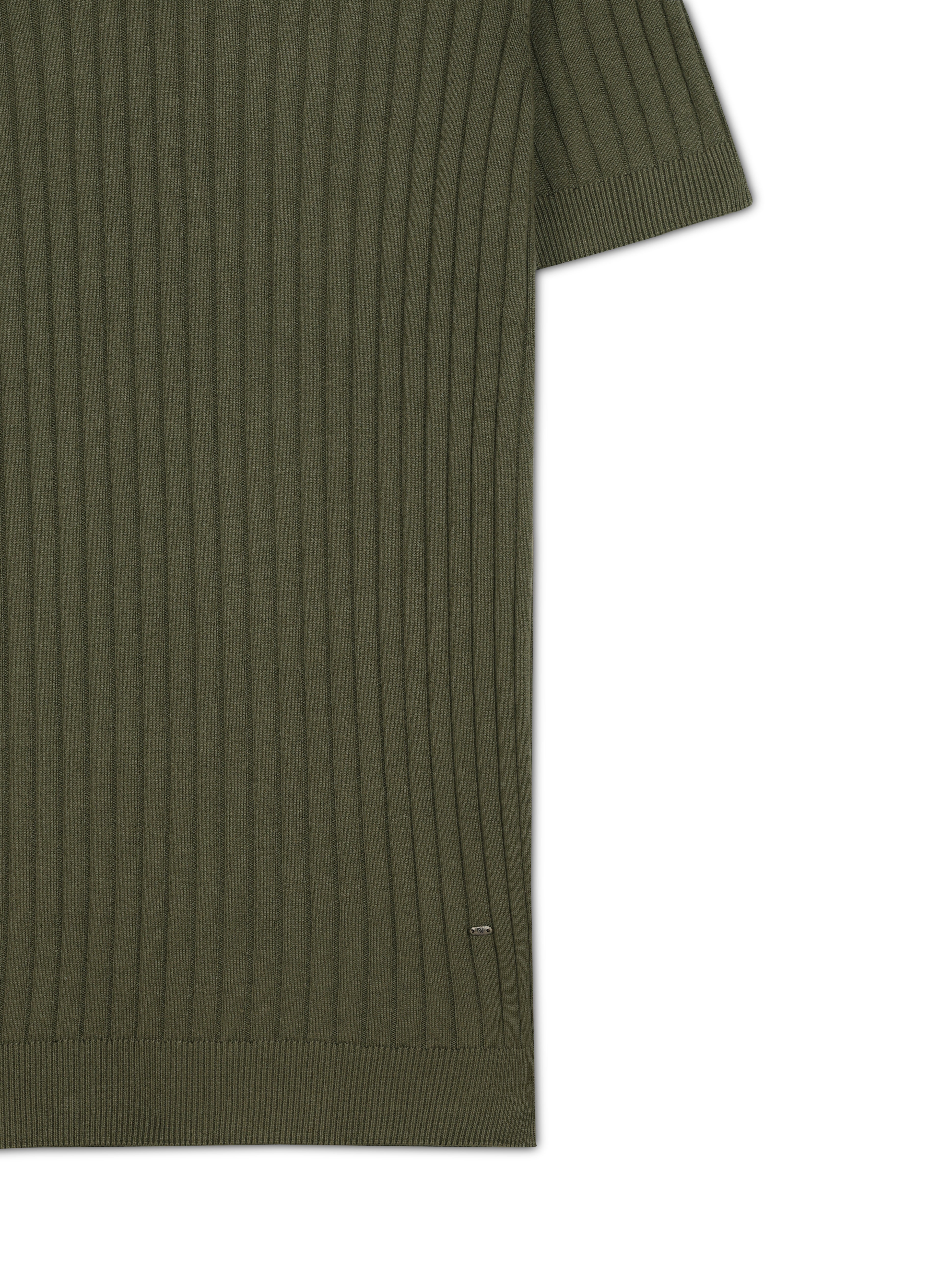 KHAKI GREEN COTTON-BAMBOO V-NECK DROP NEEDLE POLO T-SHIRT