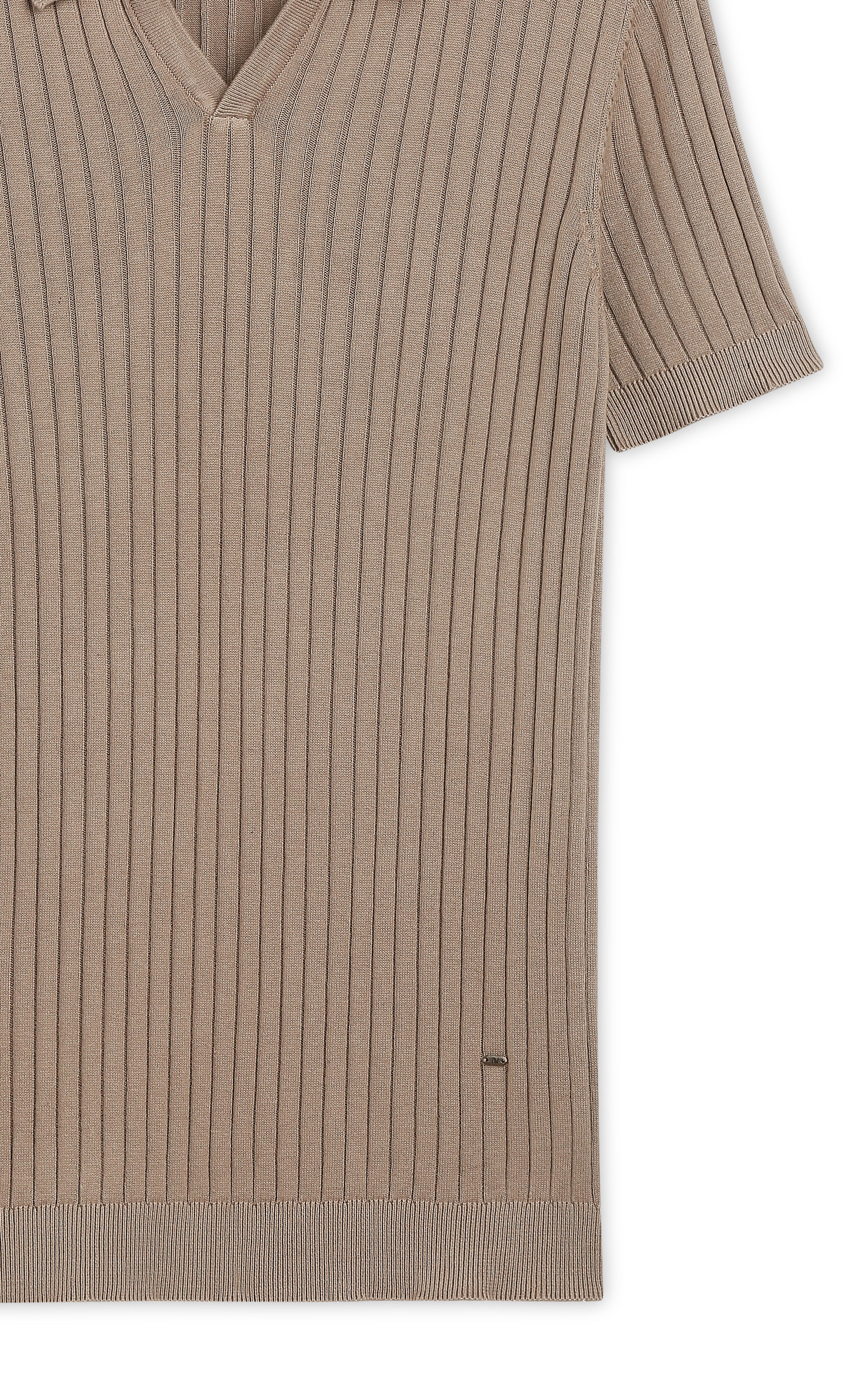 WARM TAN COTTON-BAMBOO V-NECK DROP NEEDLE POLO T-SHIRT