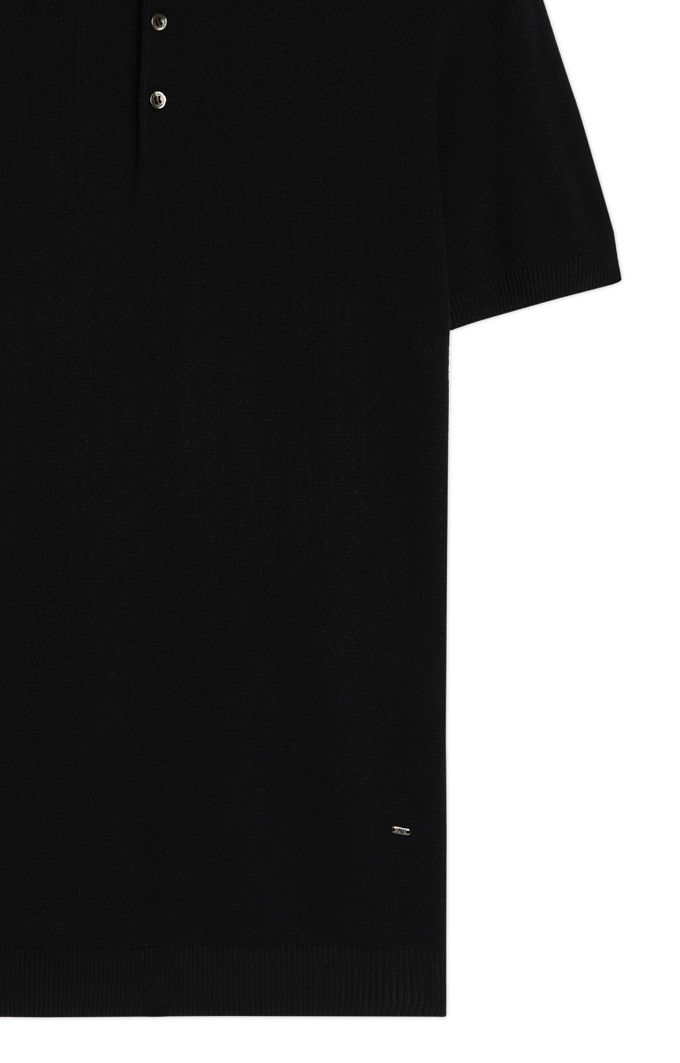 INK BLACK COTTON-BAMBOO WAFFLE POLO T-SHIRT
