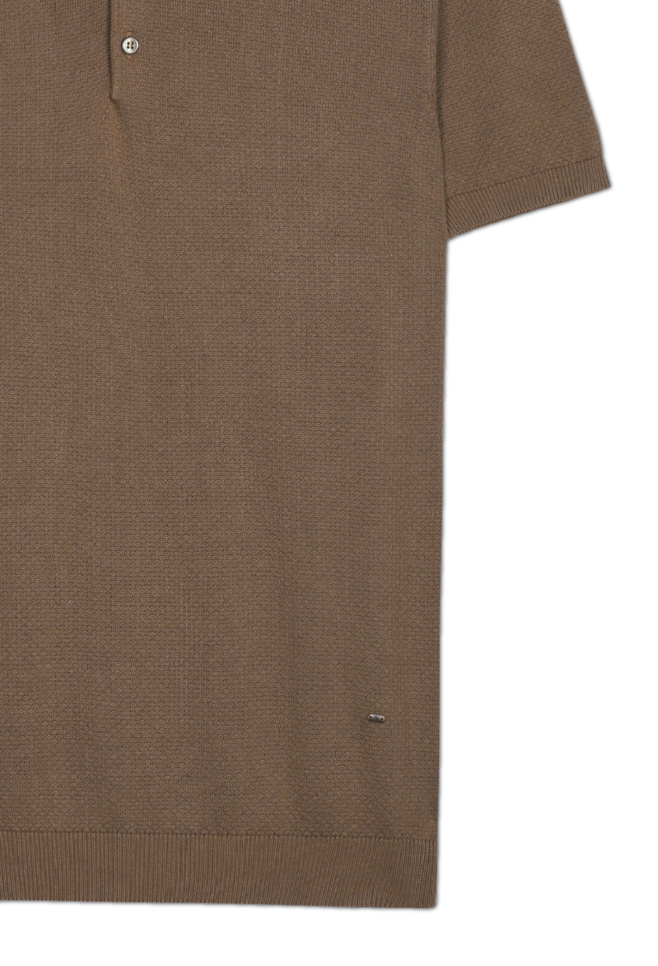 COCOA BROWN COTTON-BAMBOO WAFFLE POLO T-SHIRT