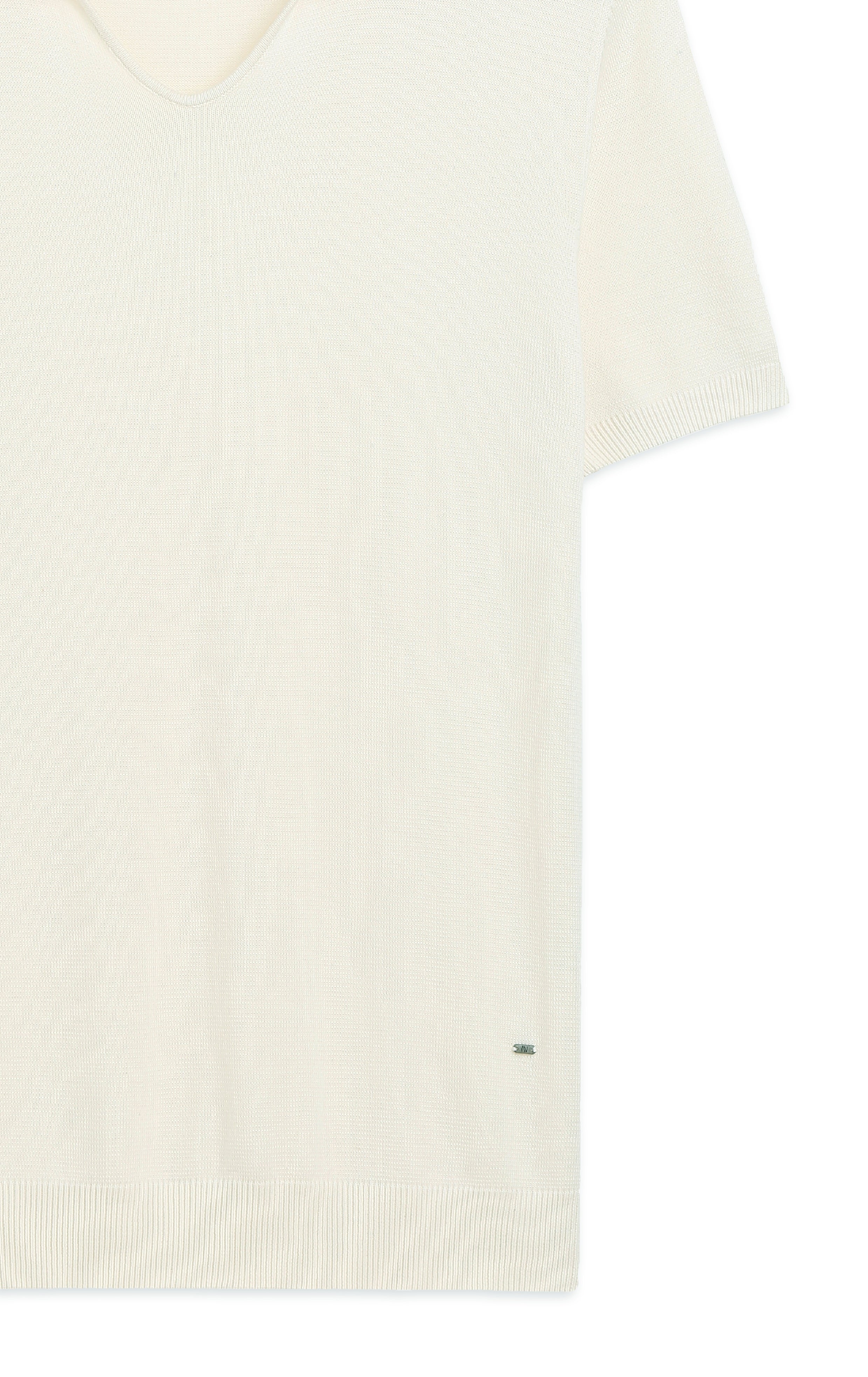 SOFT WHITE COTTON-BAMBOO U-NECK POLO T-SHIRT