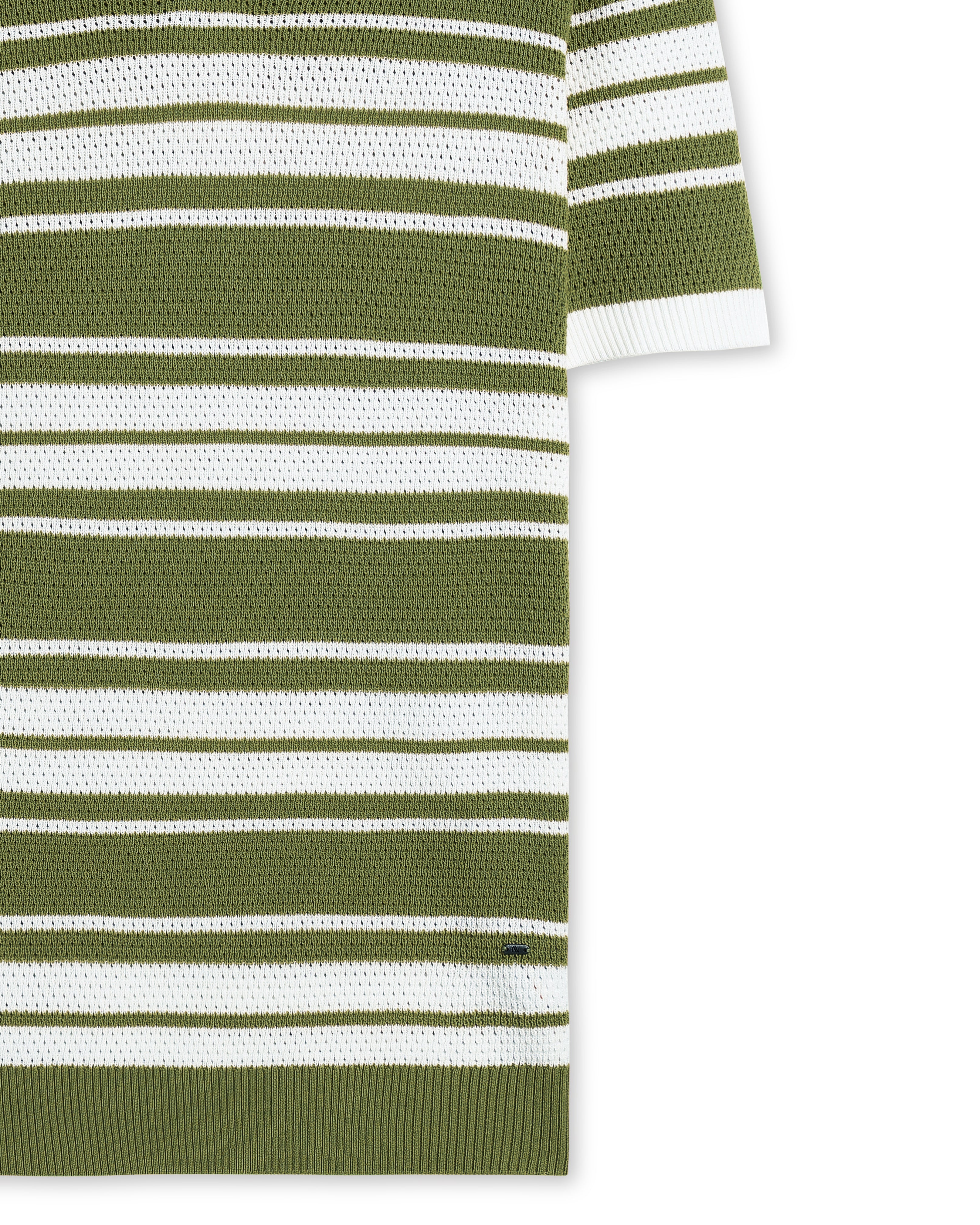 Sage Green Mesh Stripe V-Polo - 100% Cotton - II