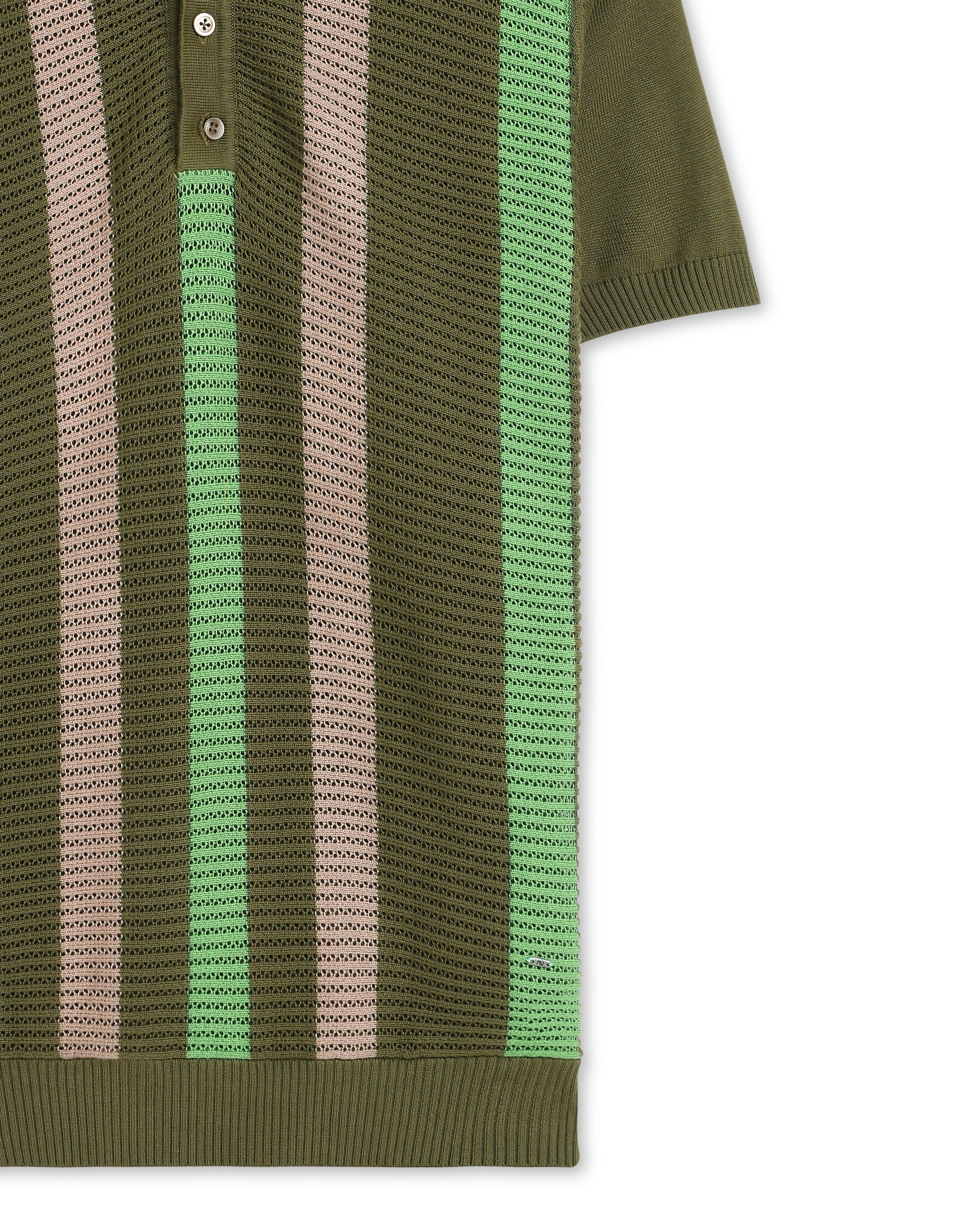 Khaki Green Pixel Stripe B-Polo