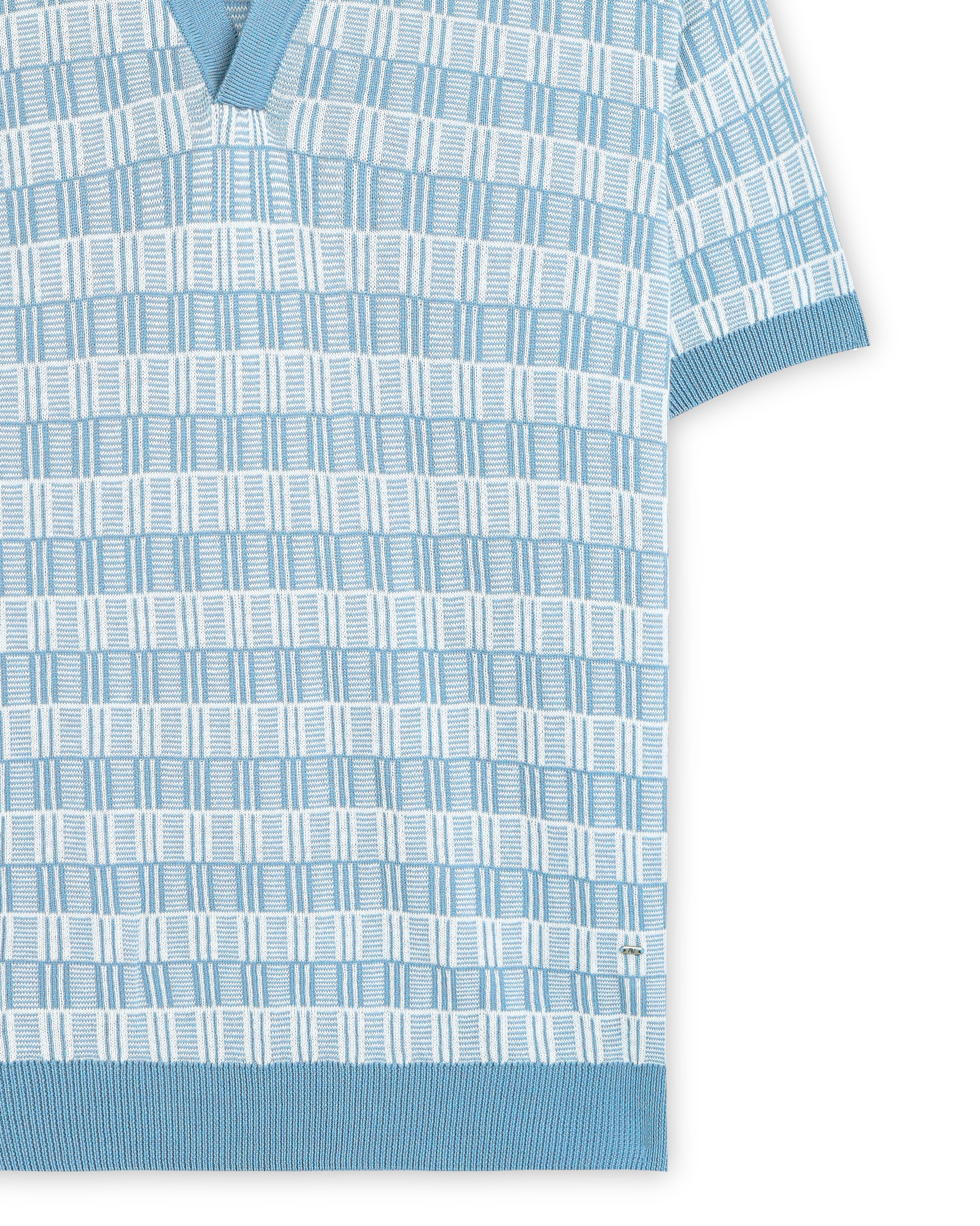 Powder Blue Luxe Gridline V-Polo - 100% Cotton - II