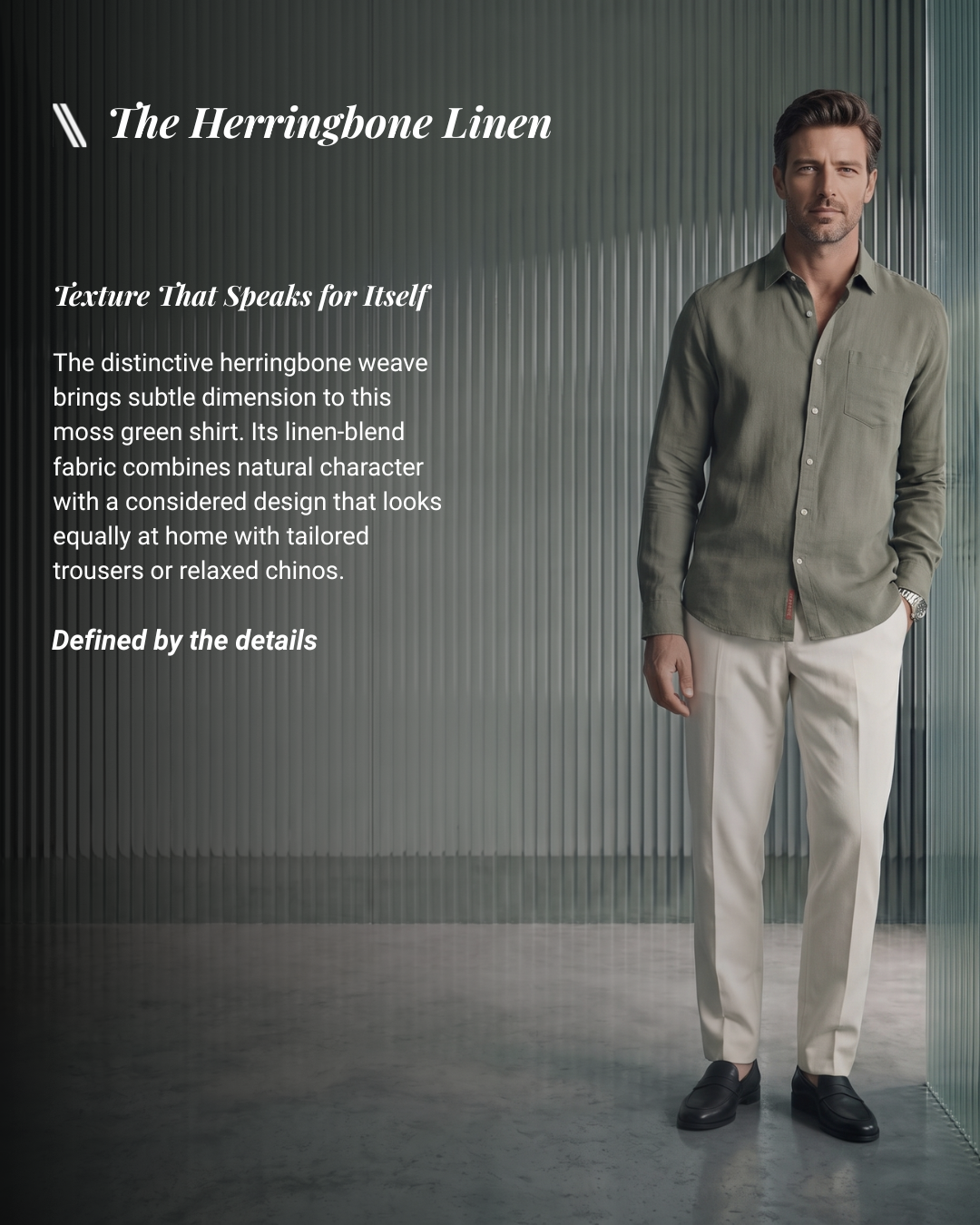 Moss Green Herringbone Linen Blend Shirt