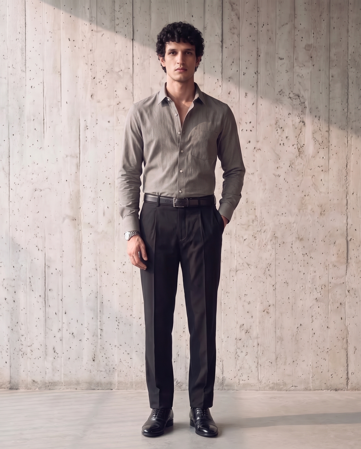 Slate Grey Dobby Weave Shirt