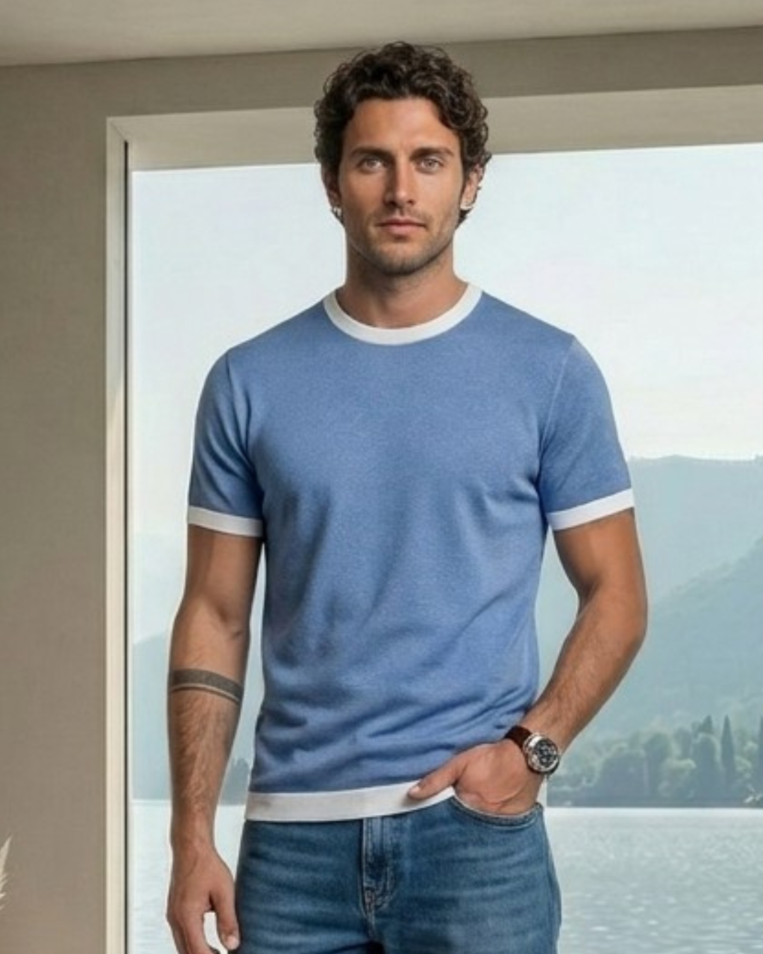 Coastal Blue Mill Contrast T-Shirt