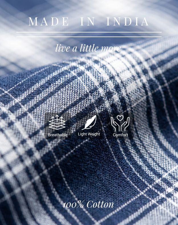 Midnight Blue Windowpane Grid Checks Shirt