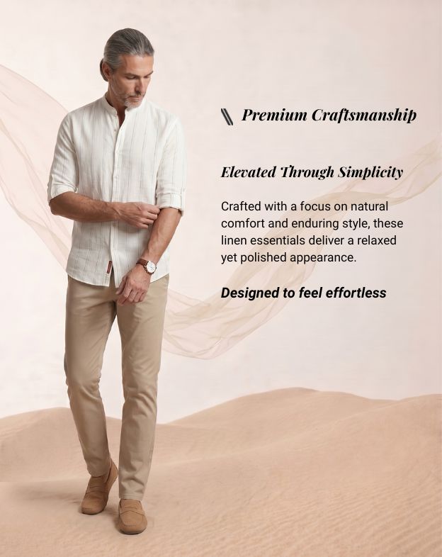Soft White 100% Linen Striped Shirt