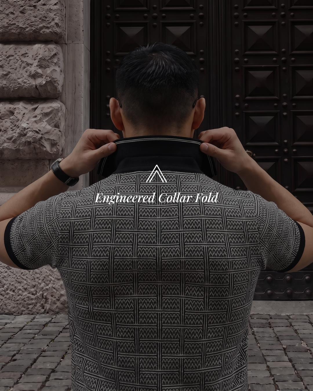 Ink Black Maze Grid V-Polo