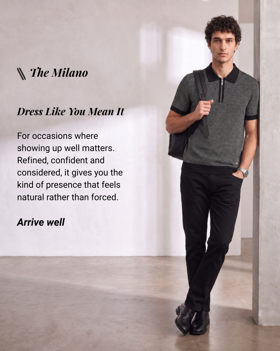 Ink Black Milano Jacquard Z-Polo
