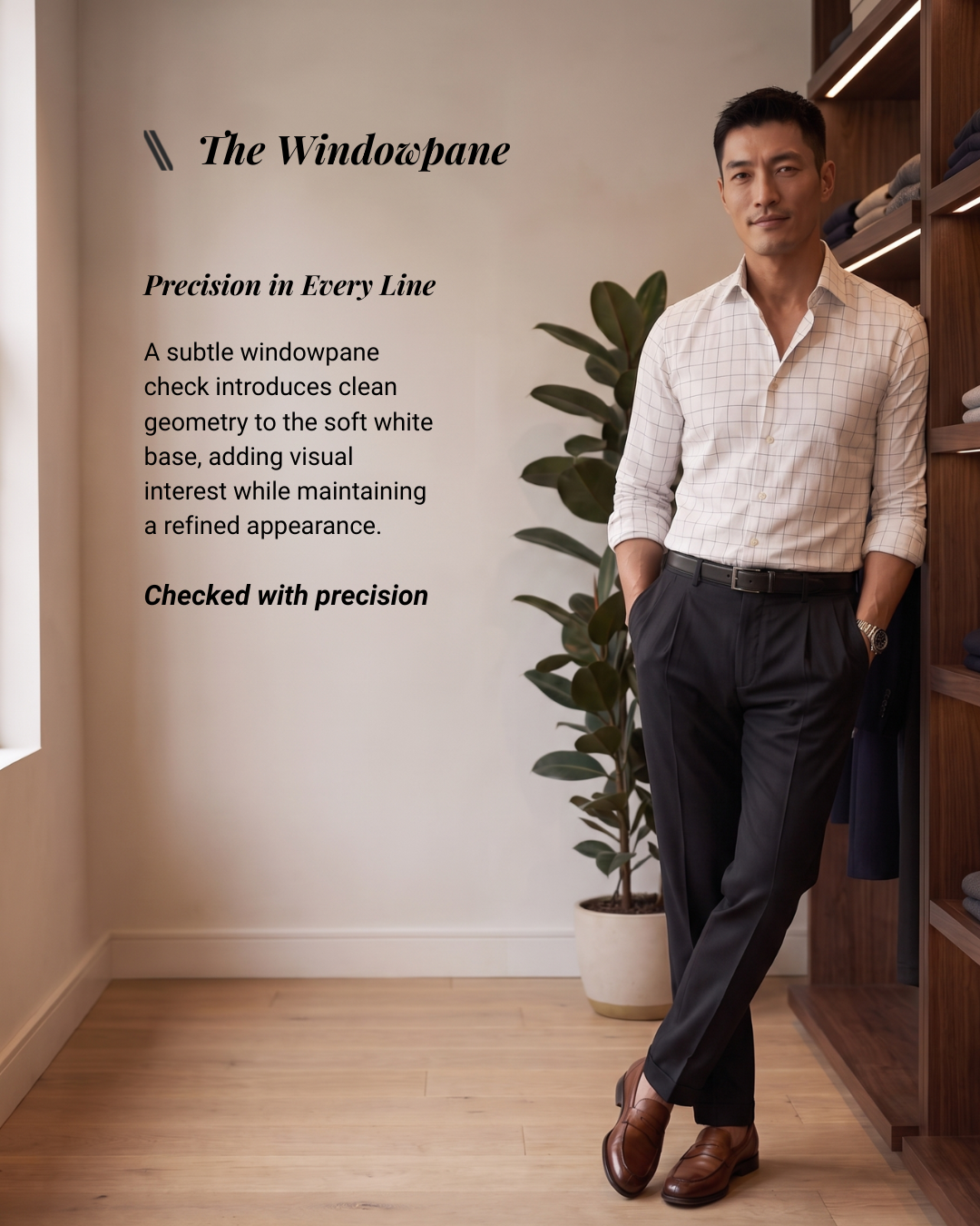 Soft White Windowpane Check Shirt