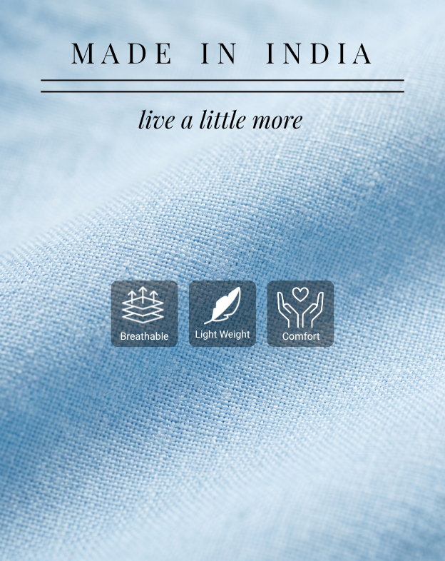 Ice Blue Double Pocket Linen Blend Shirt
