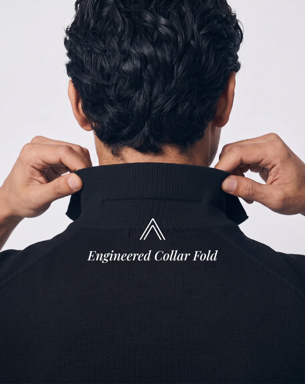 Ink Black Cotton-Bamboo U-Neck Polo