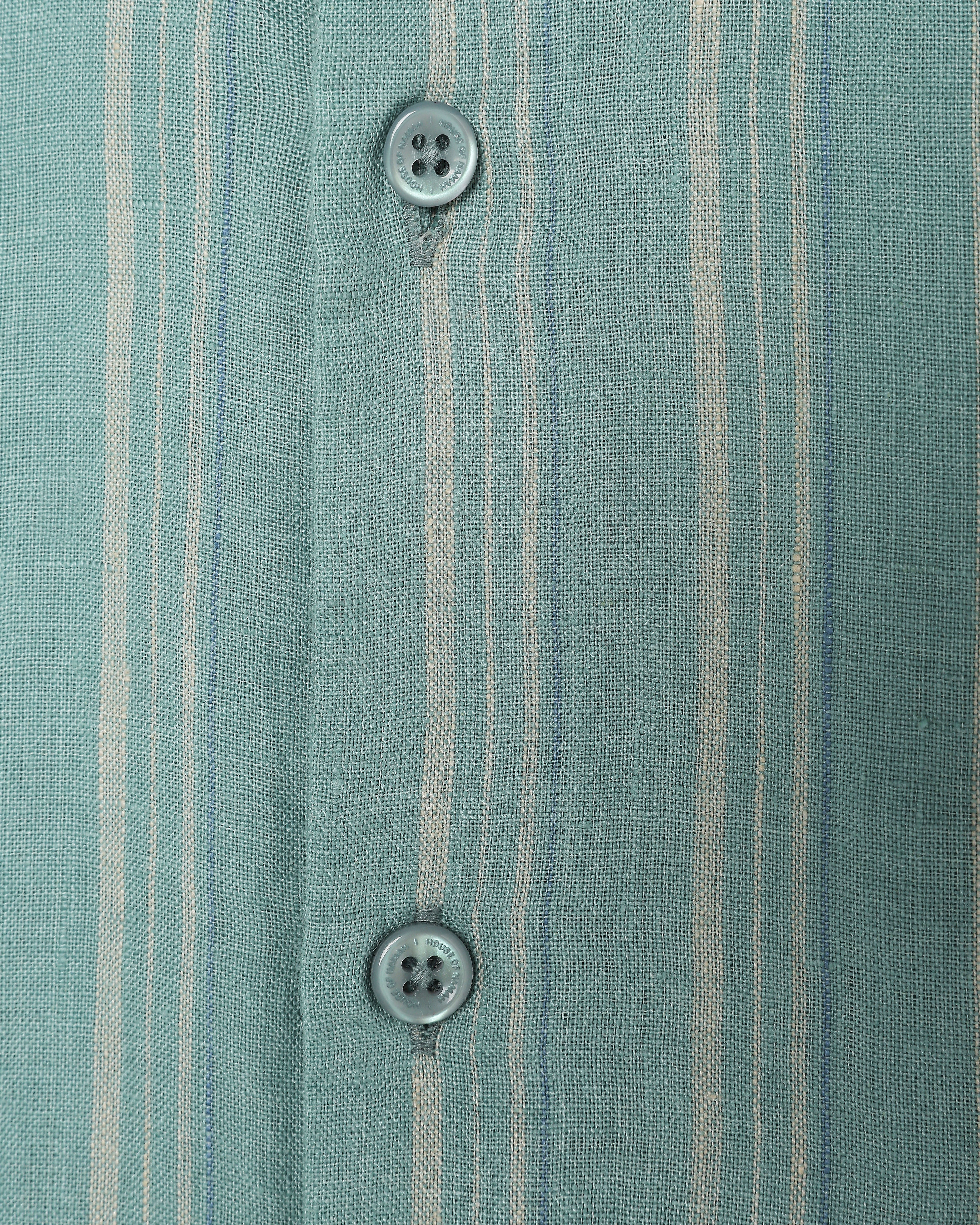 Deep Teal Striped 100% Linen Shirt
