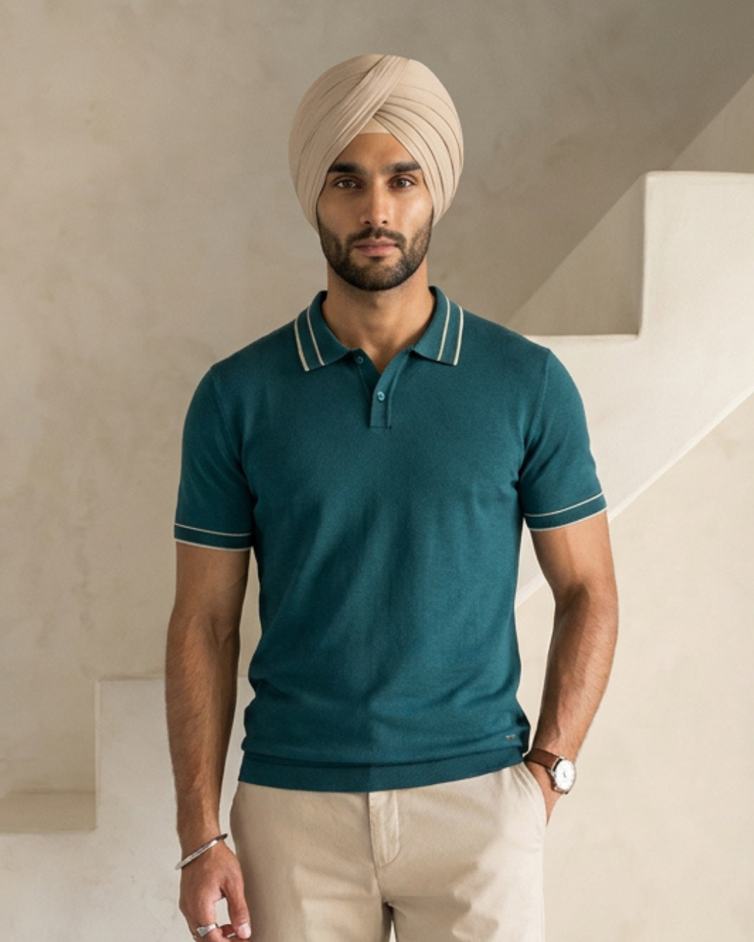 Teal Green Structured Collar Tipping B-Polo