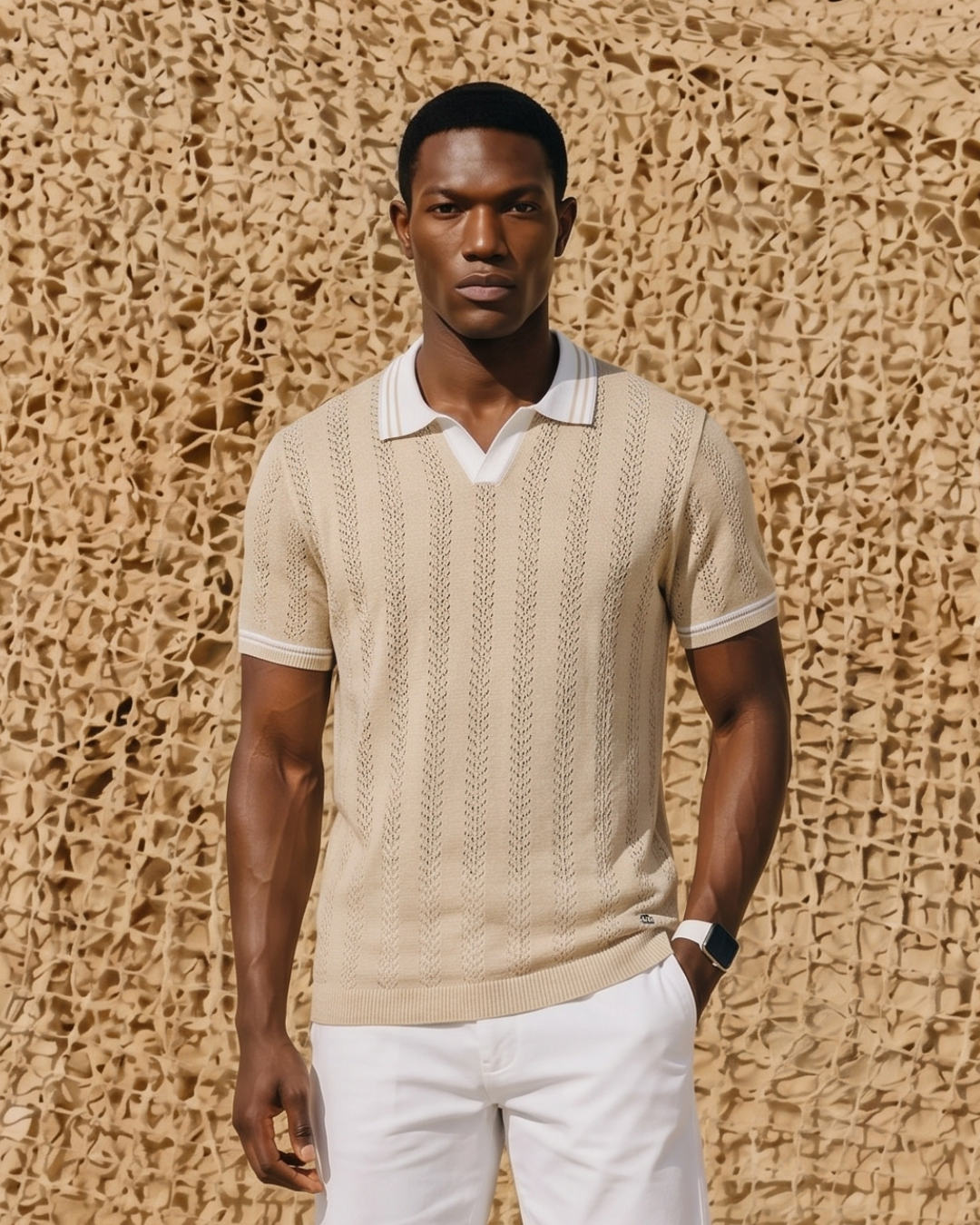 Sand Beige Mill Varsity V-Polo