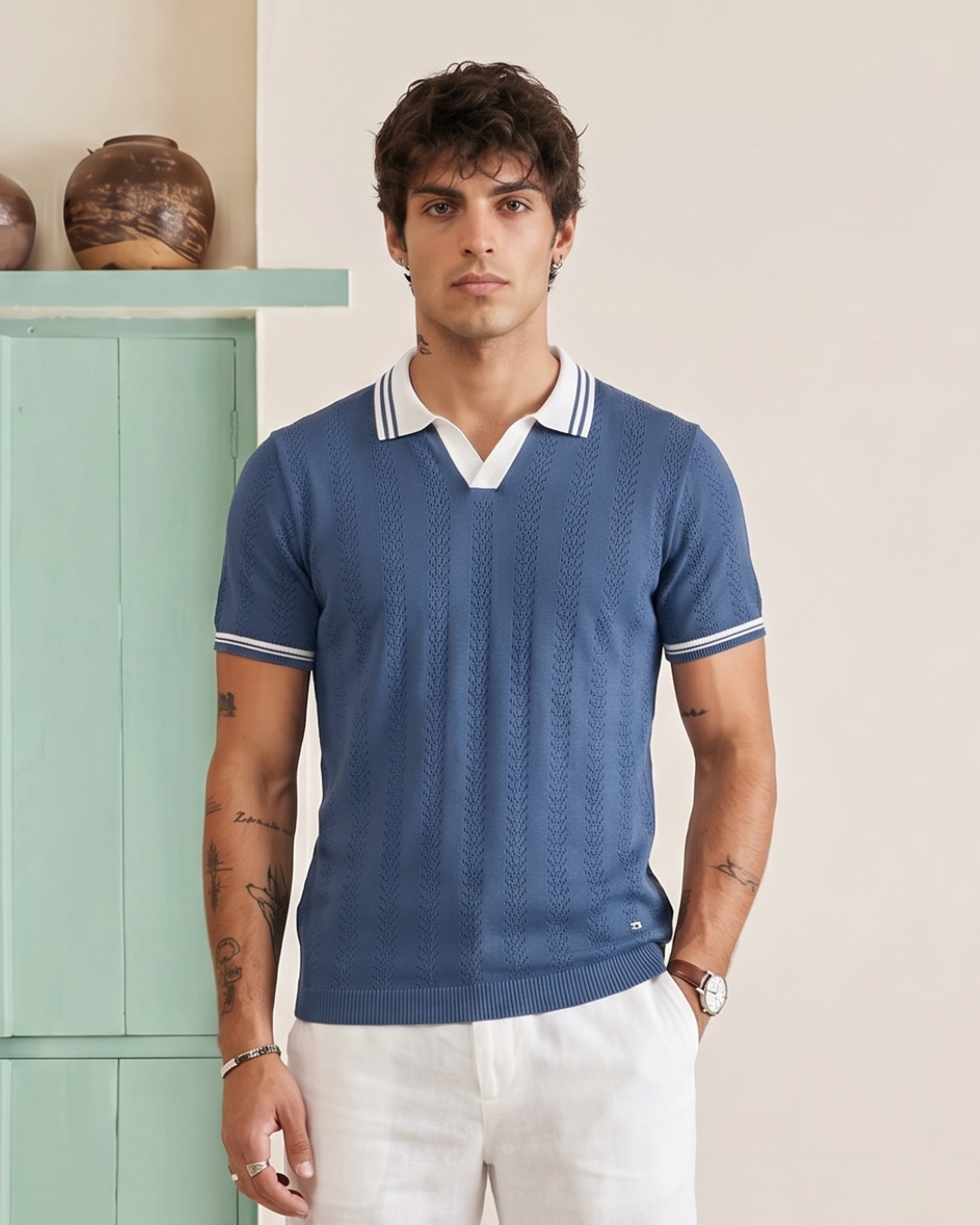 Harbour Blue Mill Varsity V-Polo