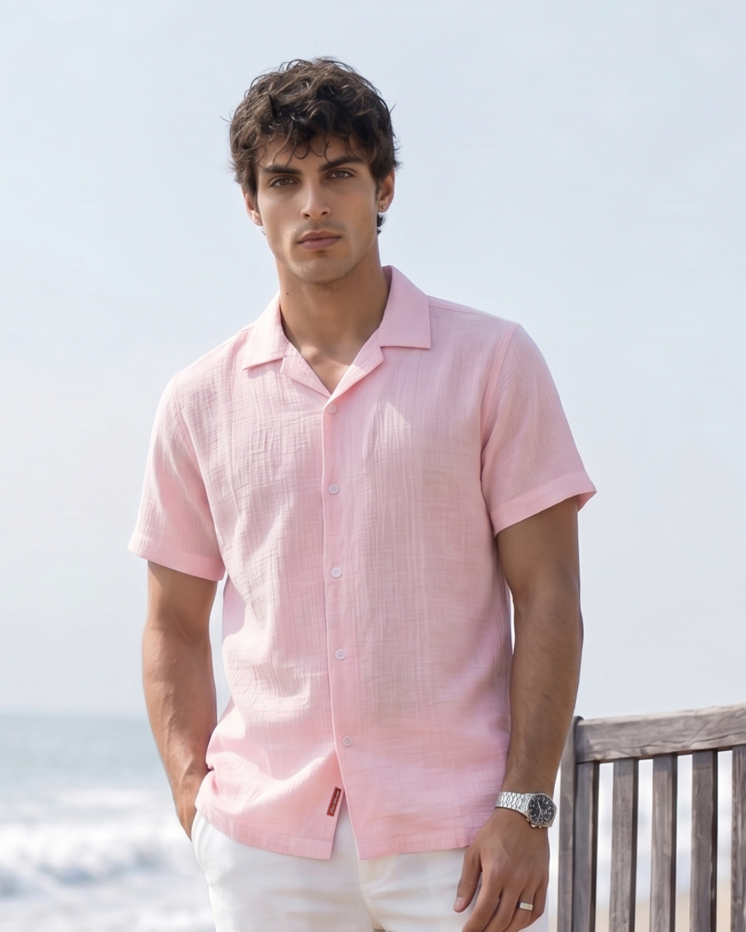 Soft Pink Double-cloth Cuban Shirt