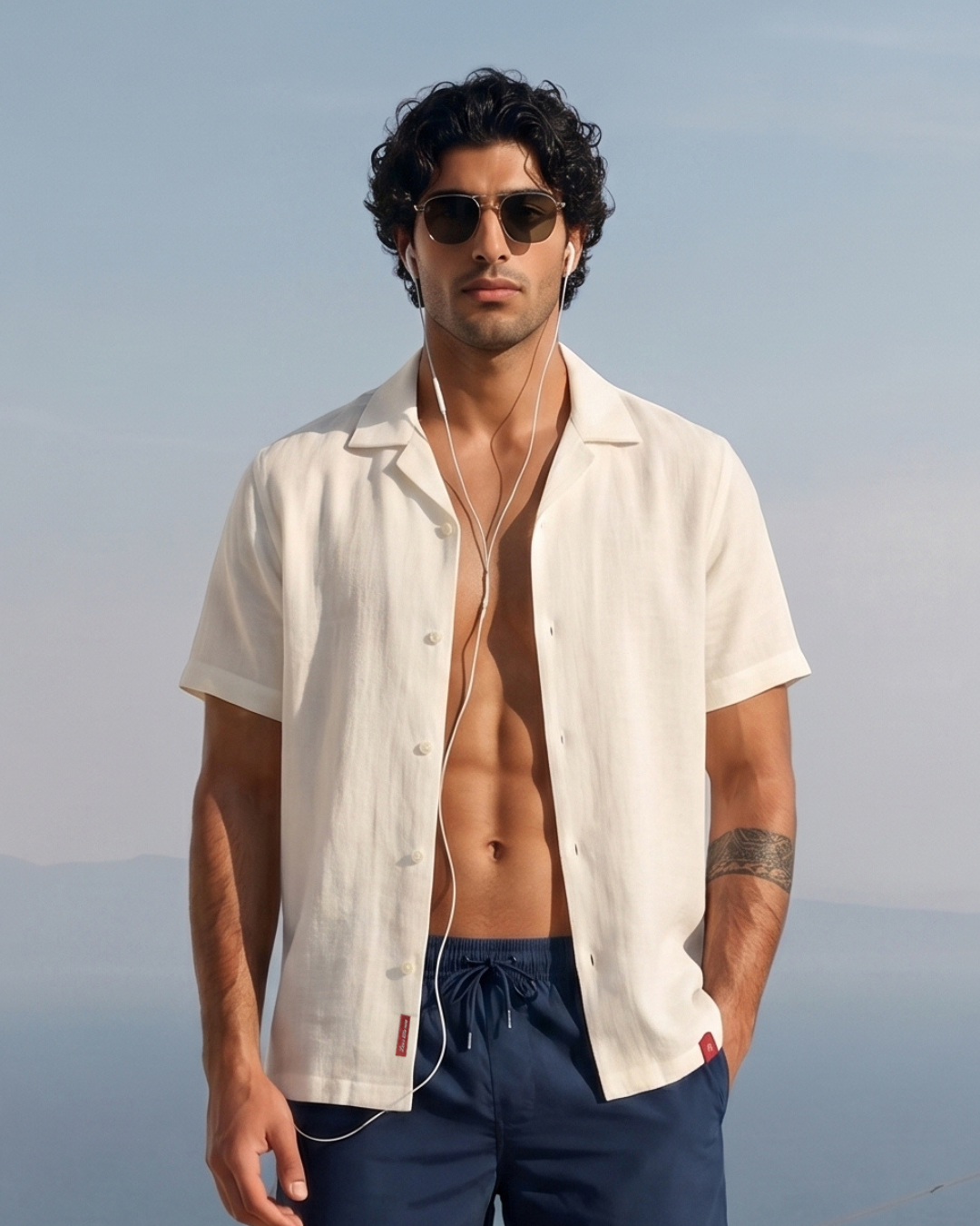 Soft White Double-cloth Cuban Shirt