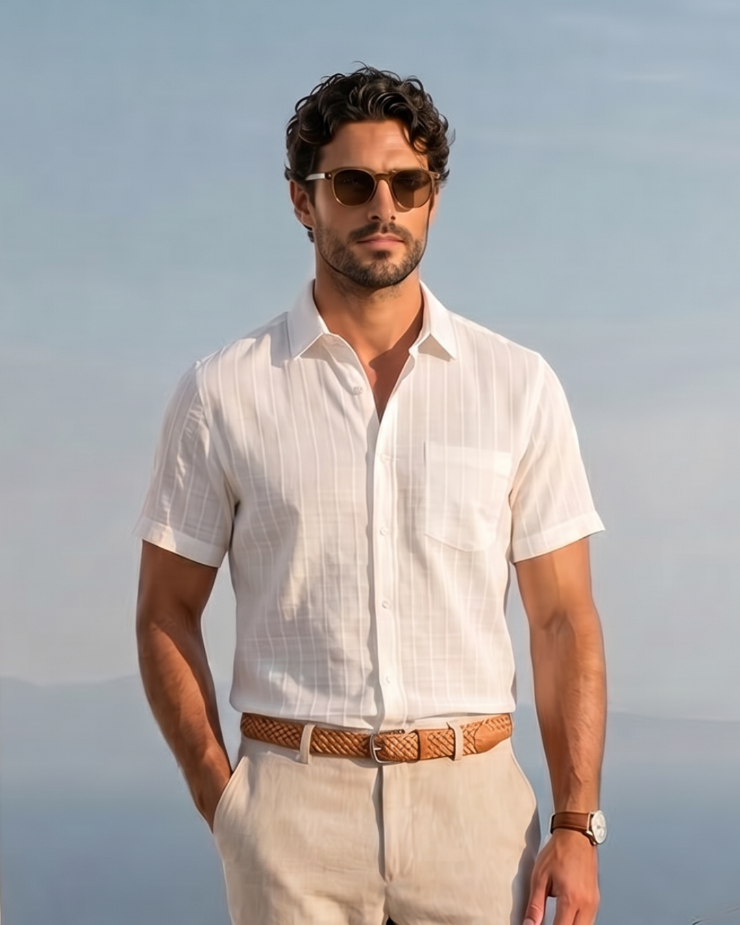 Soft White Tonal Grid Shirt