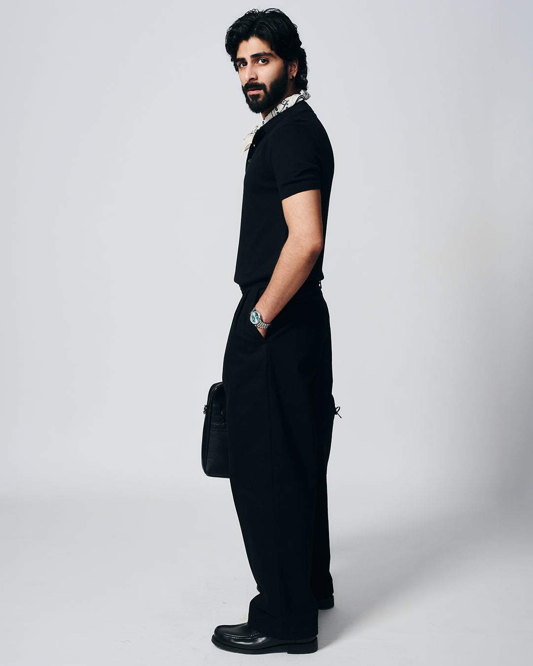 INK BLACK COTTON-BAMBOO SIGNATURE POLO T-SHIRT