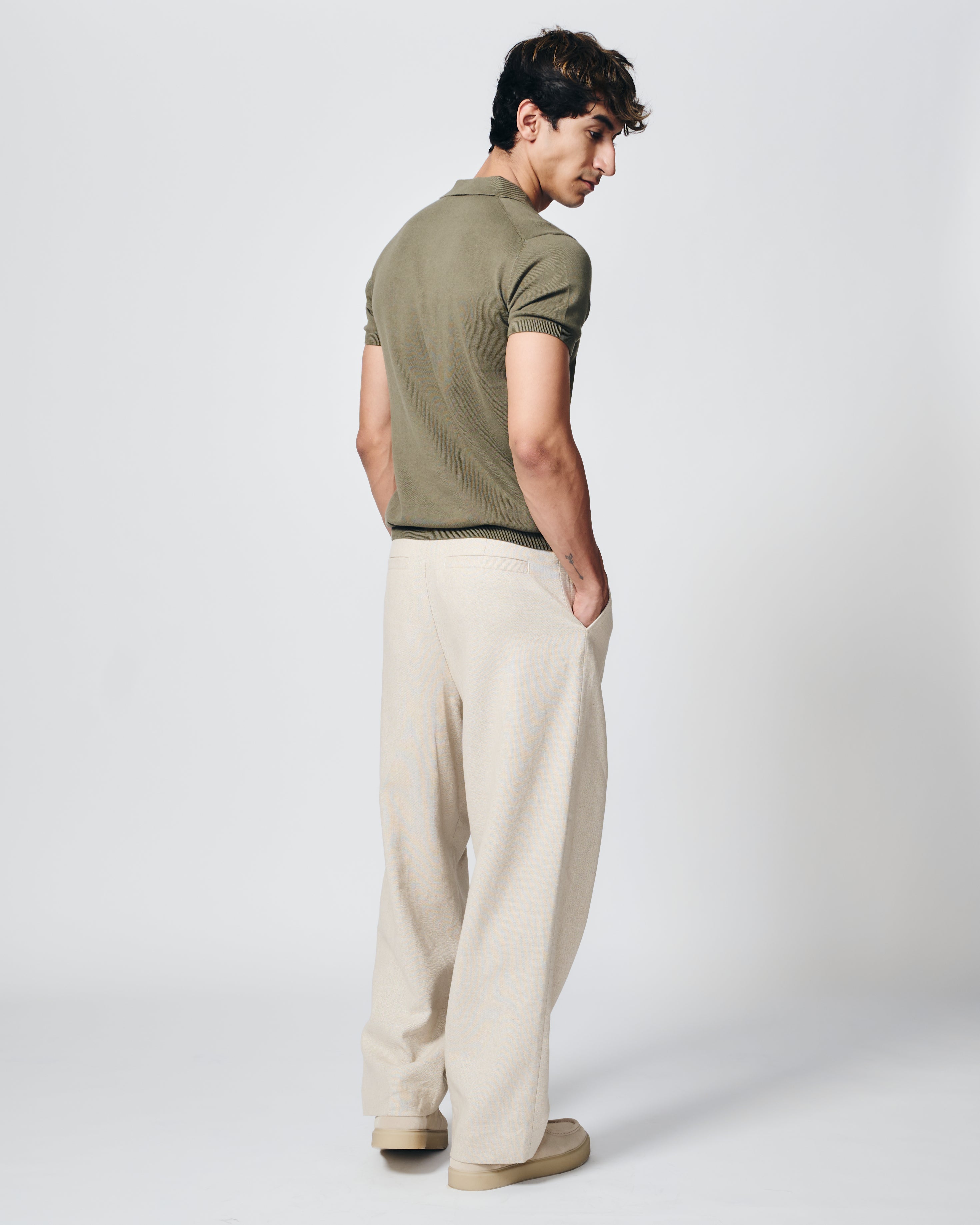 KHAKI GREEN COTTON-BAMBOO SIGNATURE POLO T-SHIRT