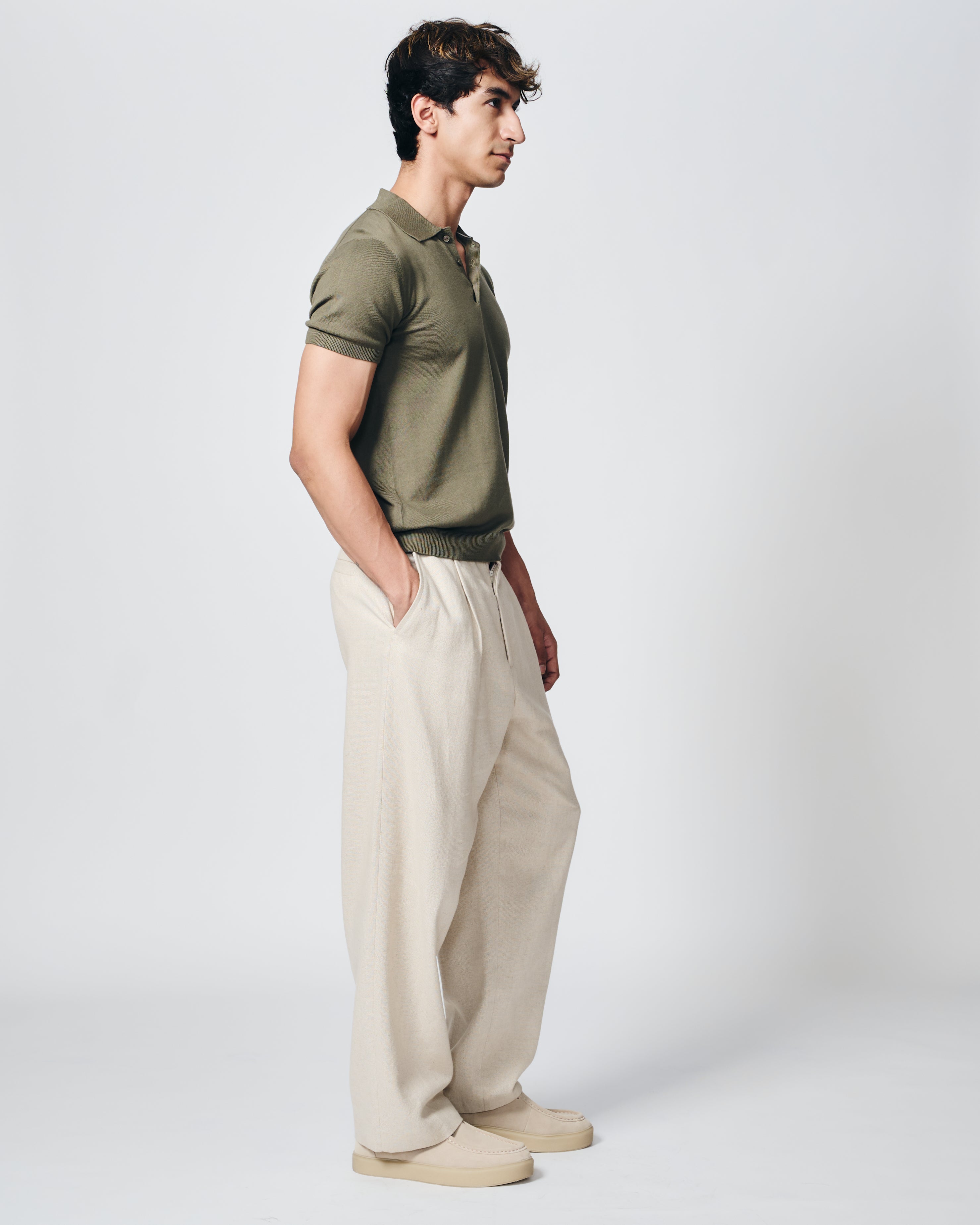 KHAKI GREEN COTTON-BAMBOO SIGNATURE POLO T-SHIRT