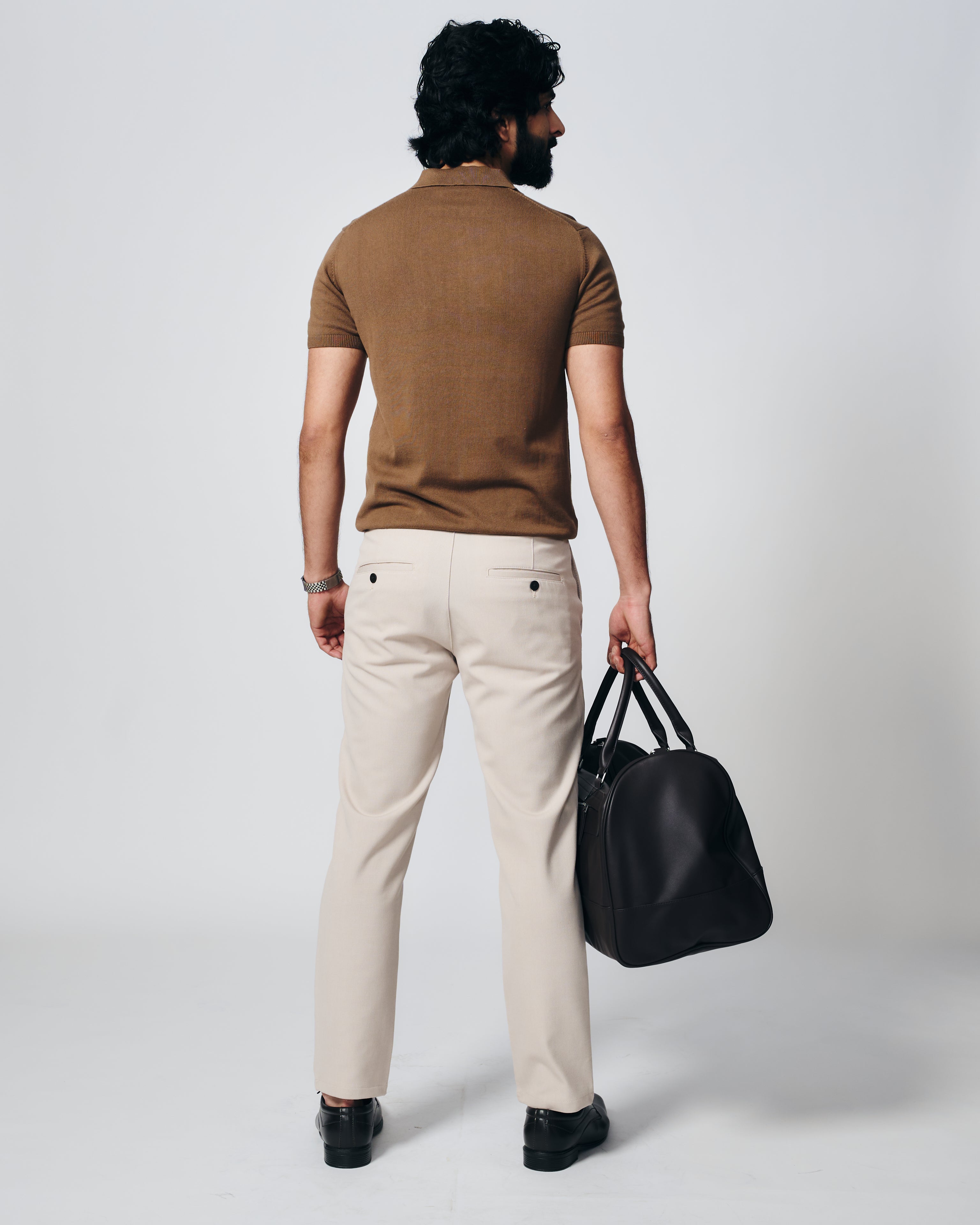 COCOA BROWN COTTON-BAMBOO SIGNATURE POLO T-SHIRT