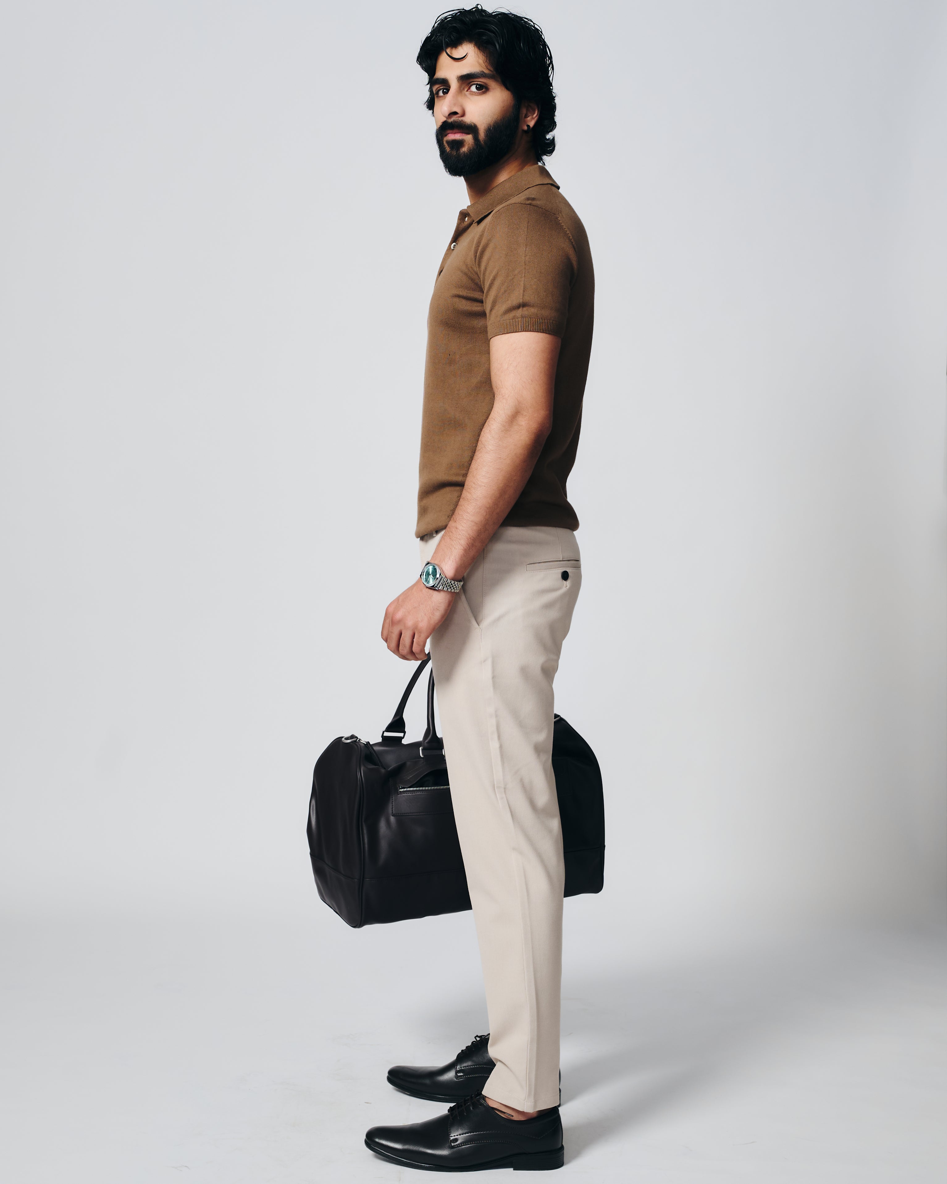 COCOA BROWN COTTON-BAMBOO SIGNATURE POLO T-SHIRT