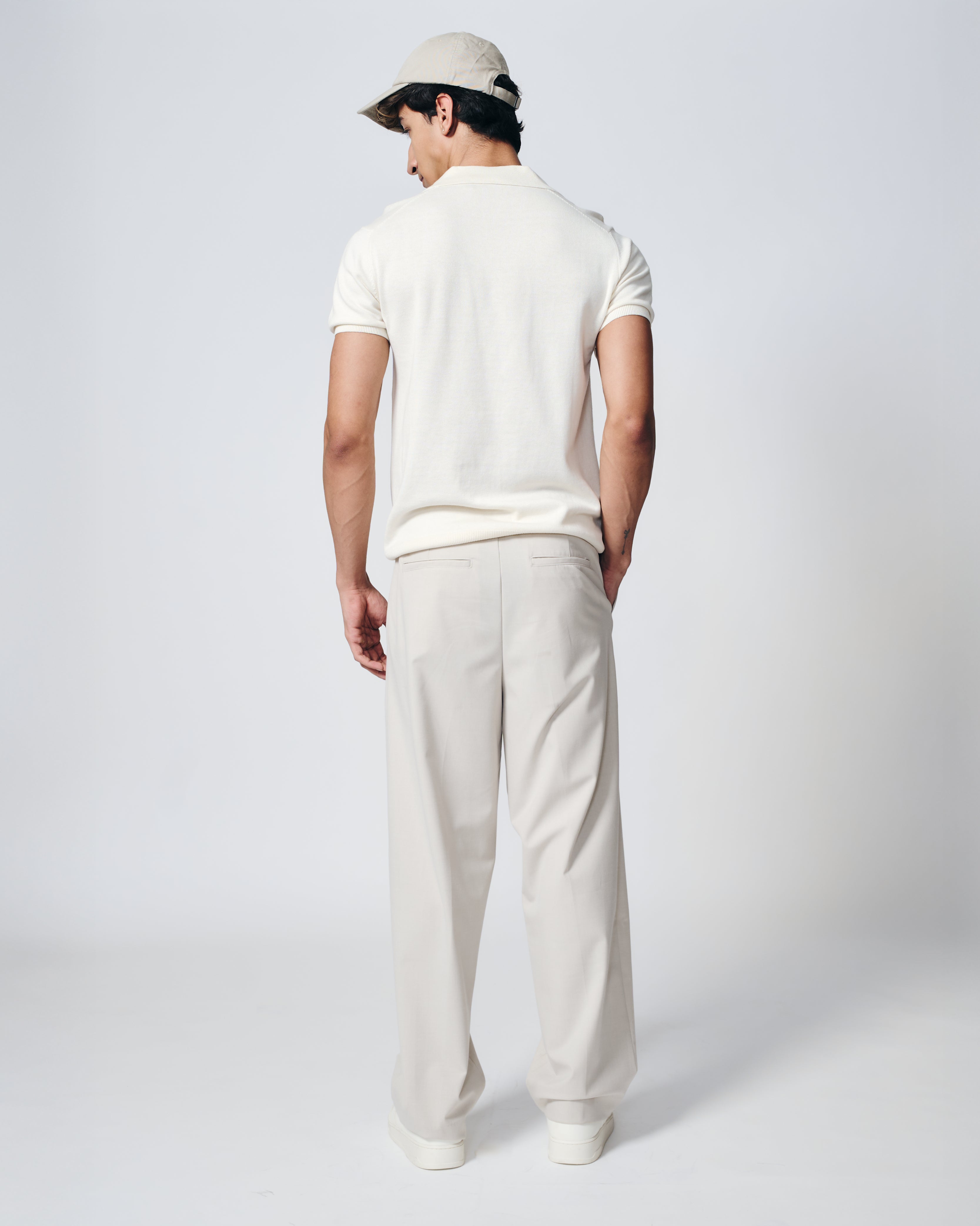 SOFT WHITE COTTON-BAMBOO U-NECK POLO T-SHIRT