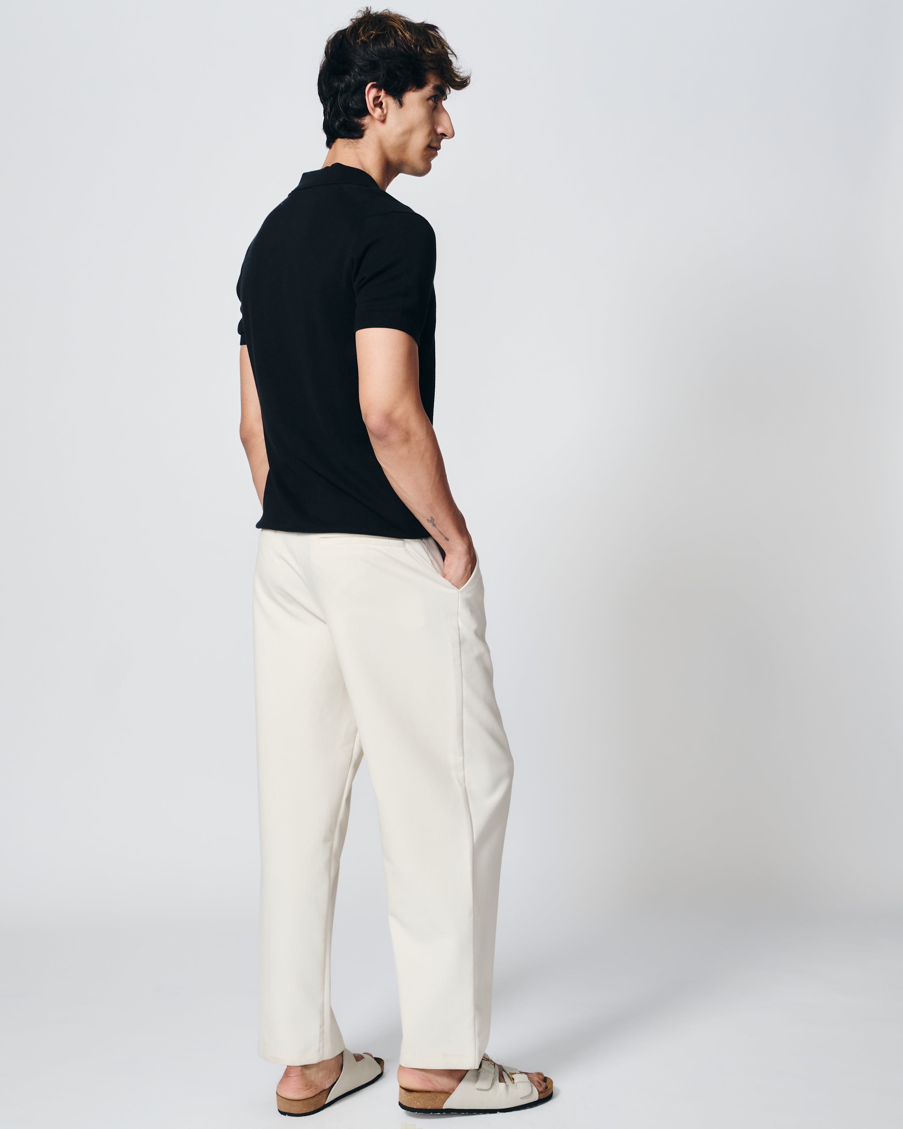 INK BLACK COTTON-BAMBOO U-NECK POLO T-SHIRT