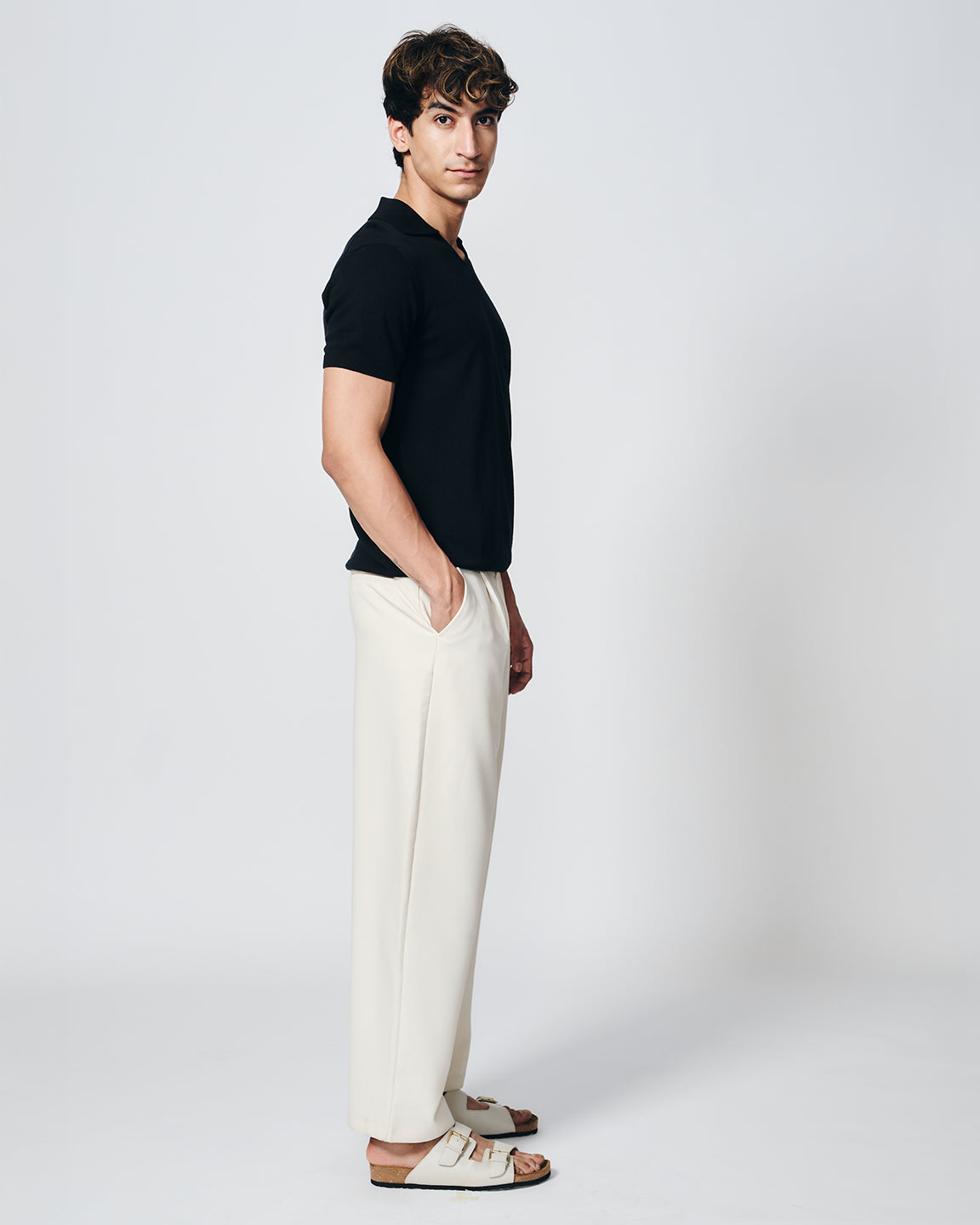 INK BLACK COTTON-BAMBOO U-NECK POLO T-SHIRT